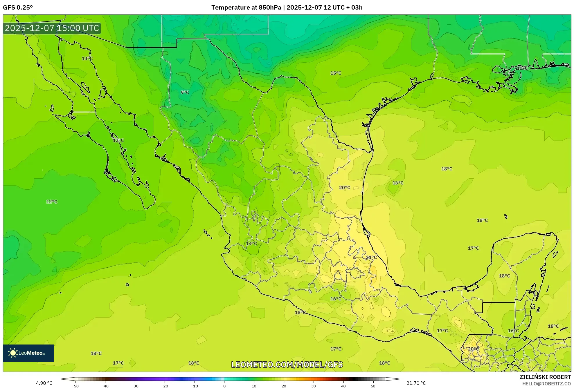 GFS model - Mexico, Temperature at 850hPa