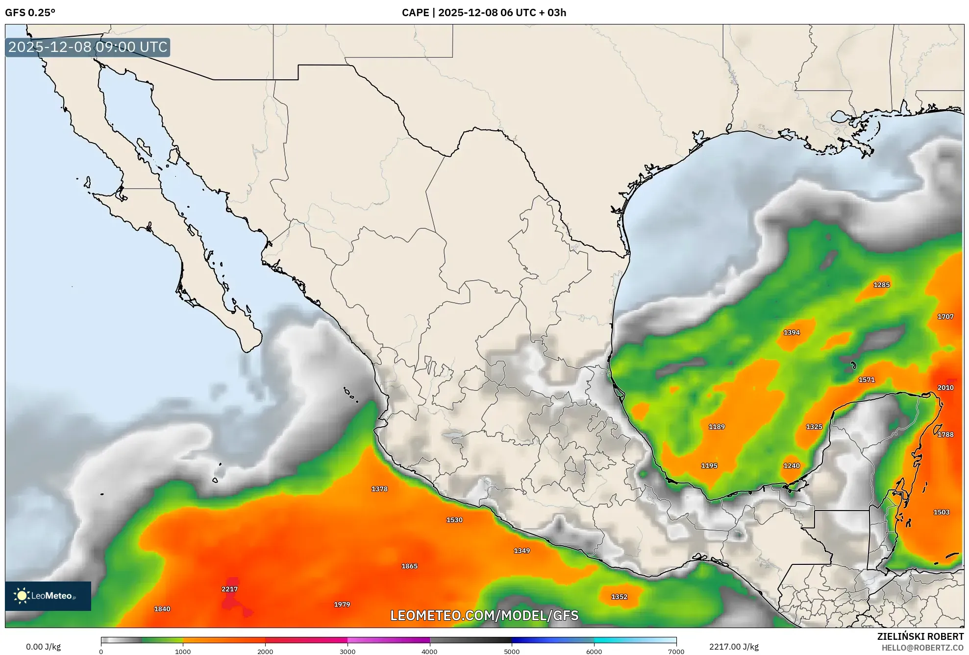GFS model - Mexico, CAPE