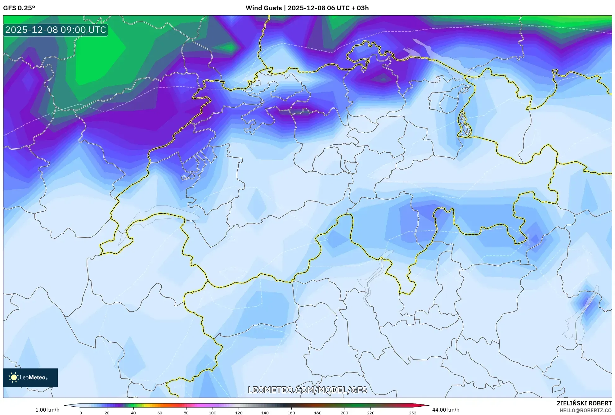 GFS model - Switzerland, Wind Gusts