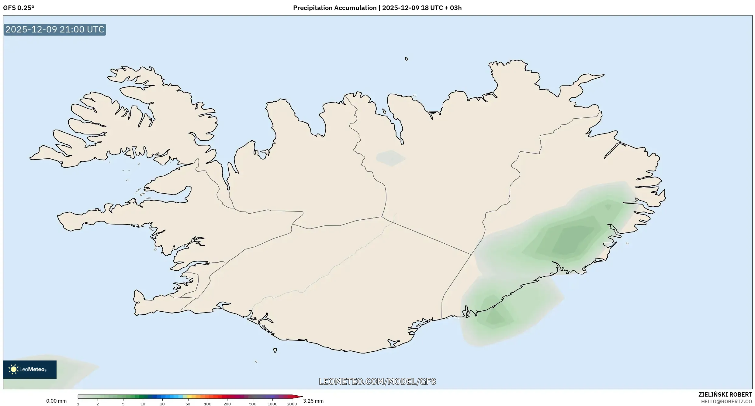 GFS model - Iceland, Precipitation Accumulation