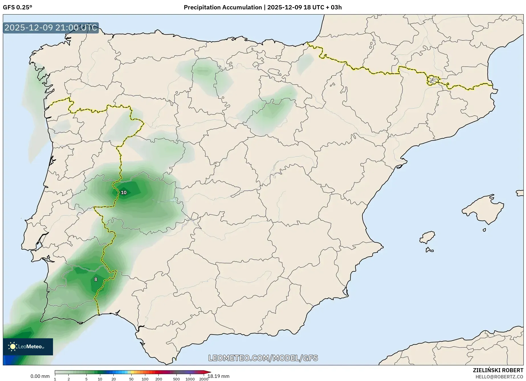 GFS model - Spain, Precipitation Accumulation
