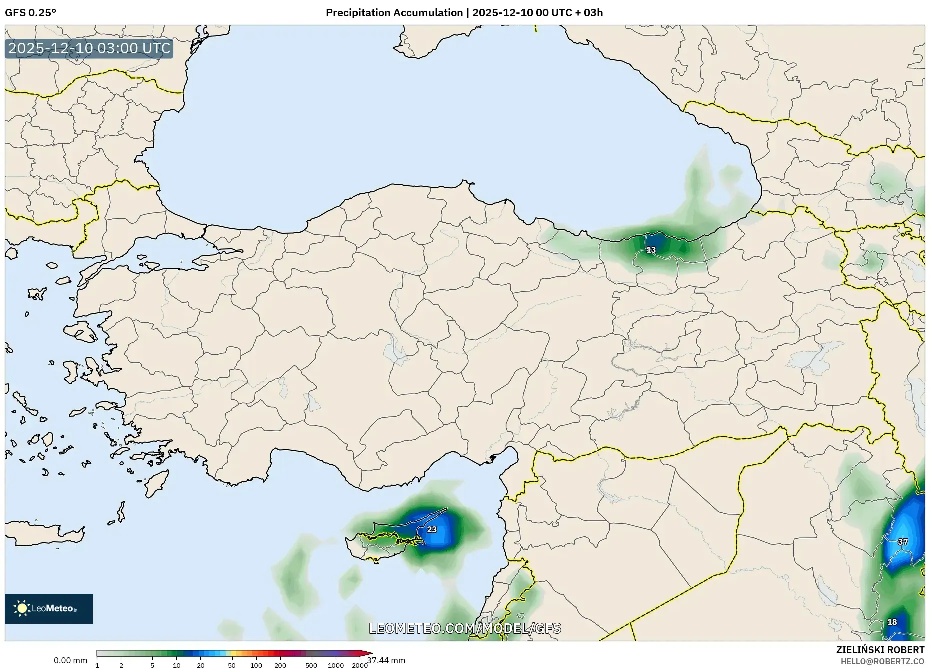 GFS model - Turkey, Precipitation Accumulation