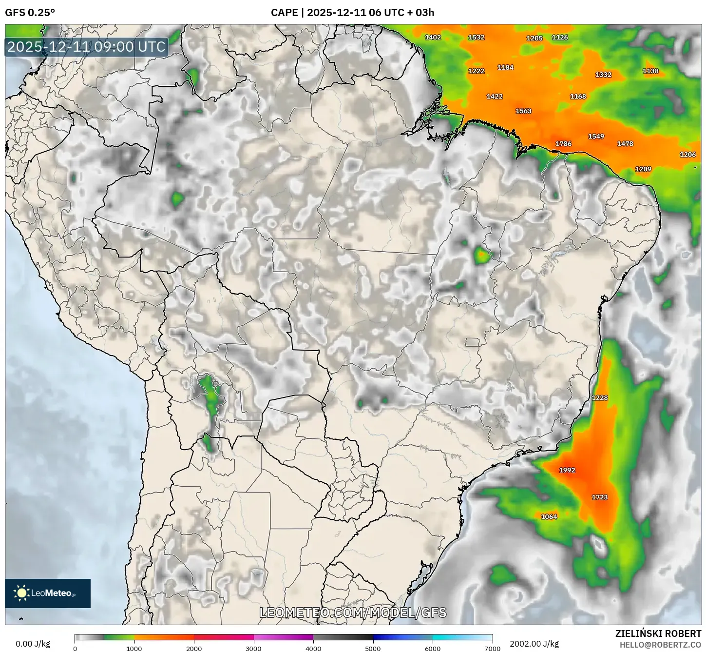 GFS model - Brazil, CAPE