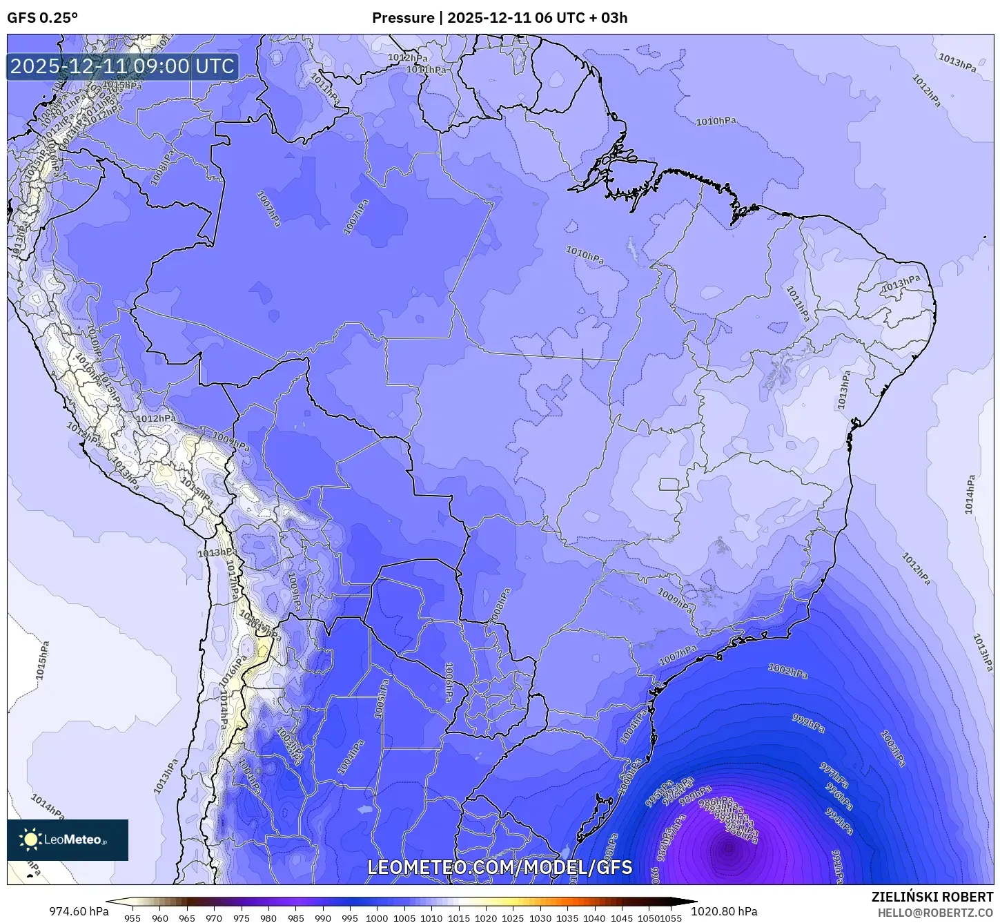 GFS model - Brazil, Pressure