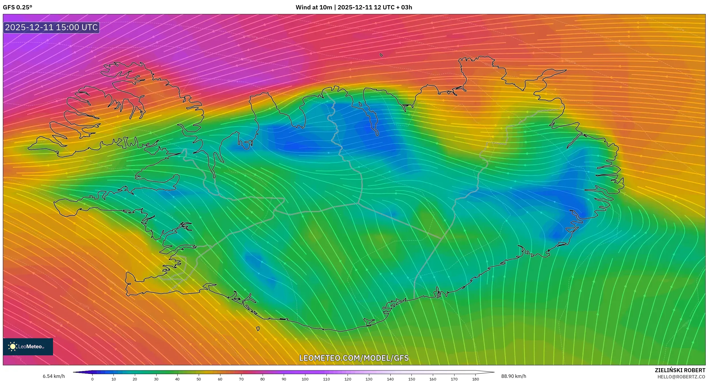 GFS model - Iceland, Wind at 10m