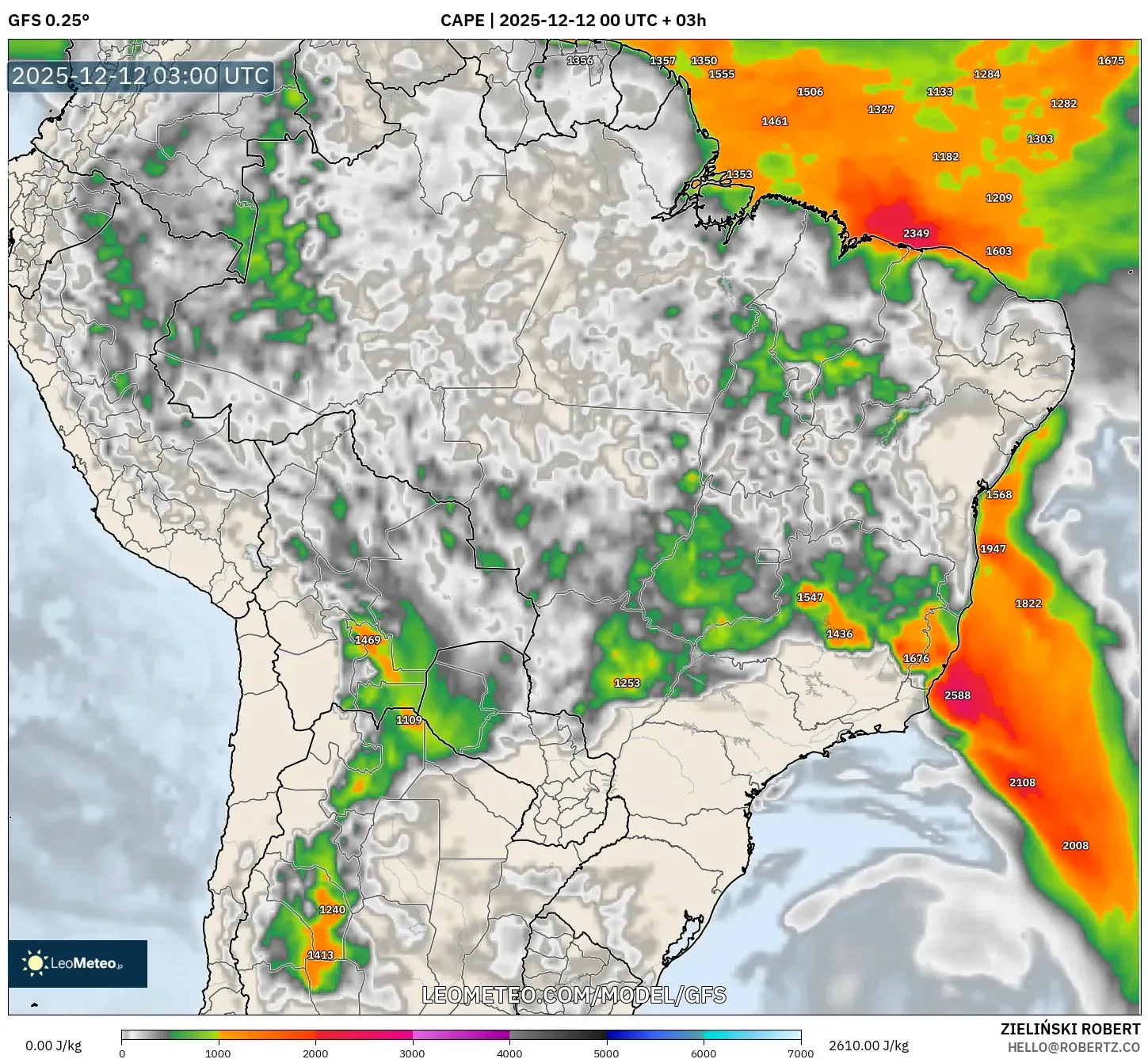 GFS model - Brazil, CAPE
