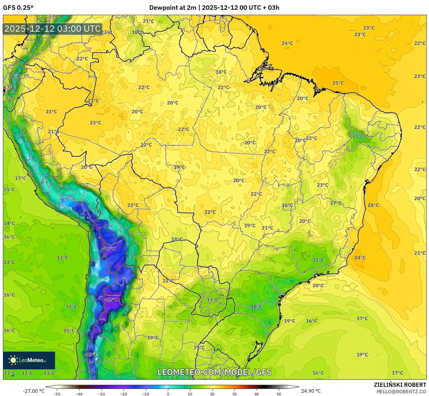 GFS model - Brazil, Takat Embun 2 m