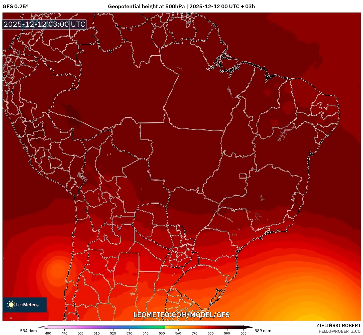 GFS model - Brazil, Ketinggian geopotensial pada 500 hPa