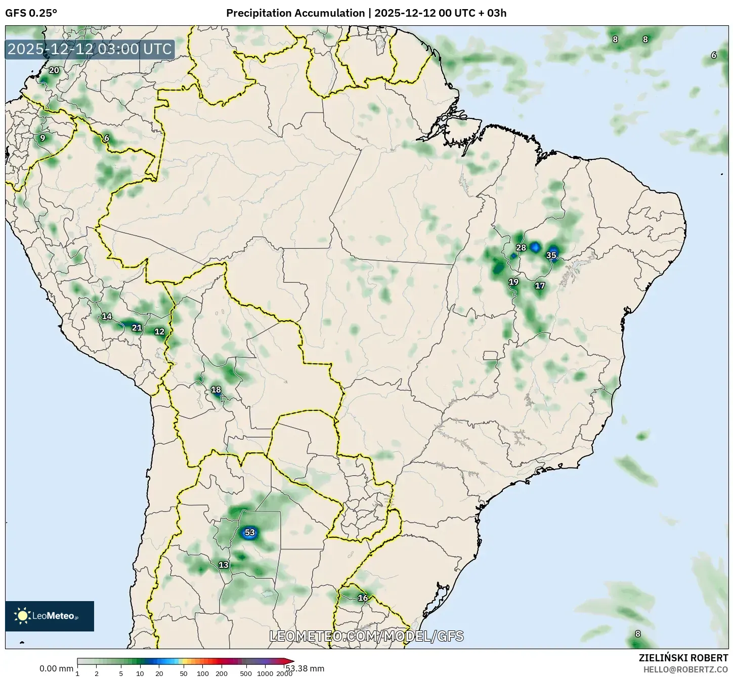 GFS model - Brazil, Pengumpulan Hujan