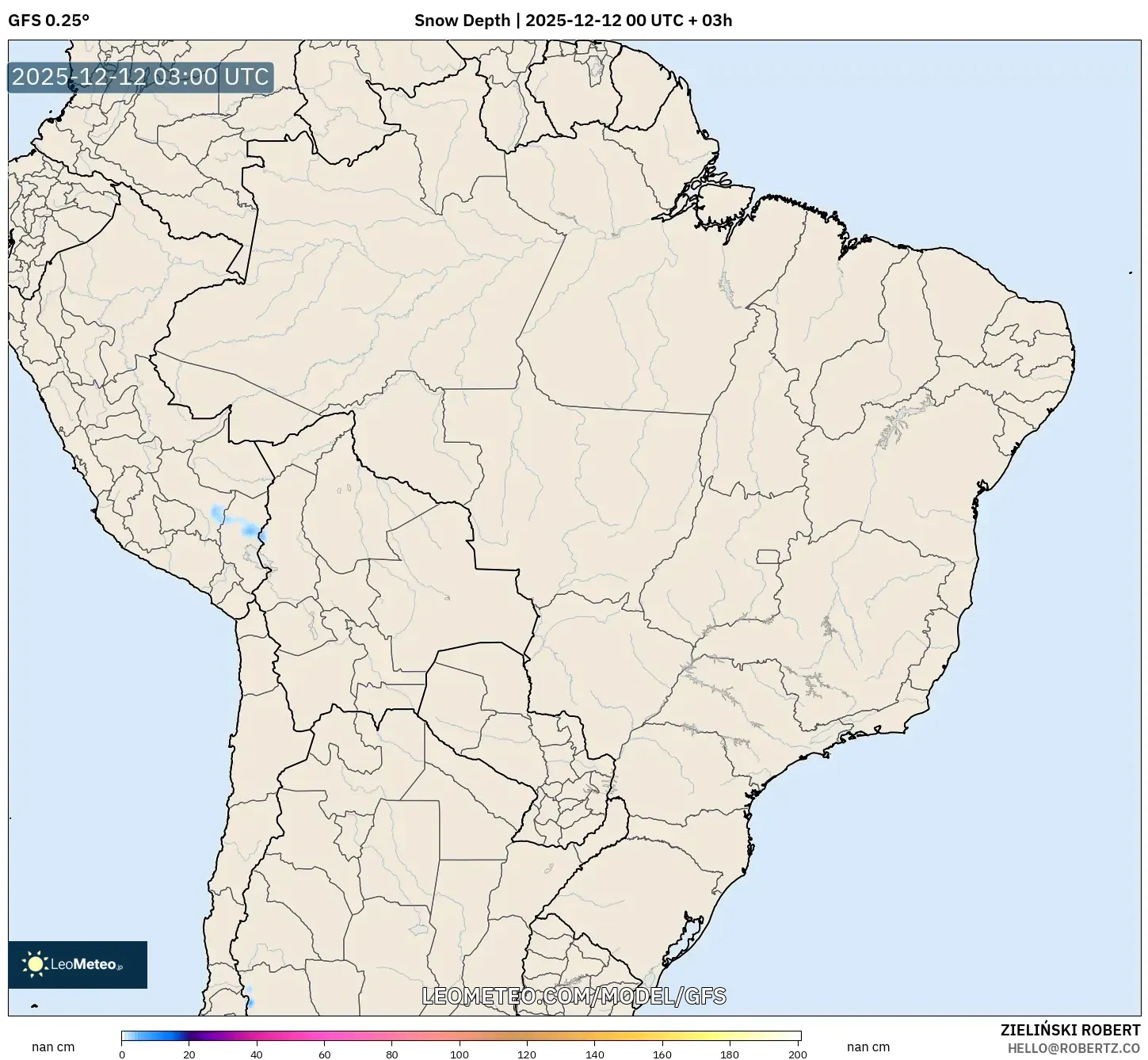 GFS model - Brazil, Ketebalan Salji