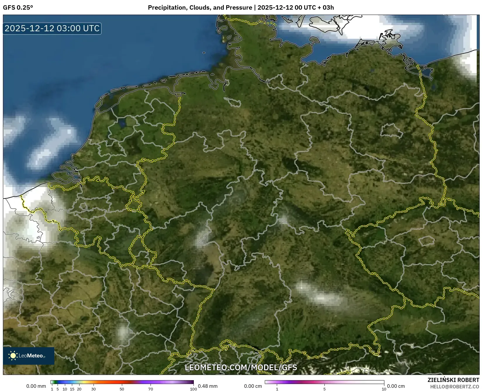 GFS model - Jerman, Hujan, Awan dan Tekanan