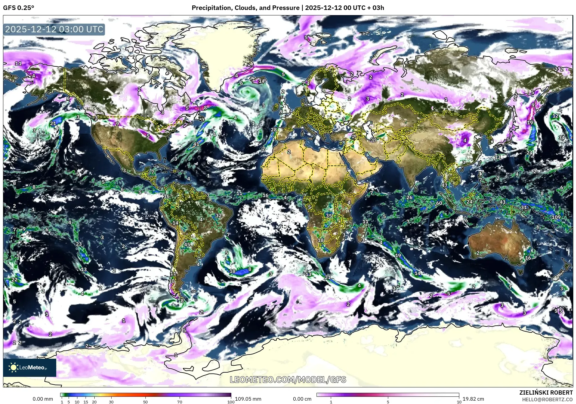 GFS model - Dunia, Hujan, Awan dan Tekanan