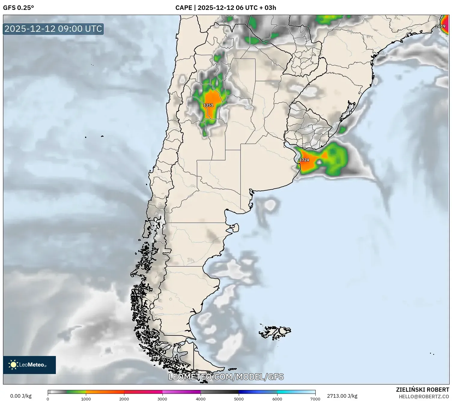 GFS model - Argentina, CAPE