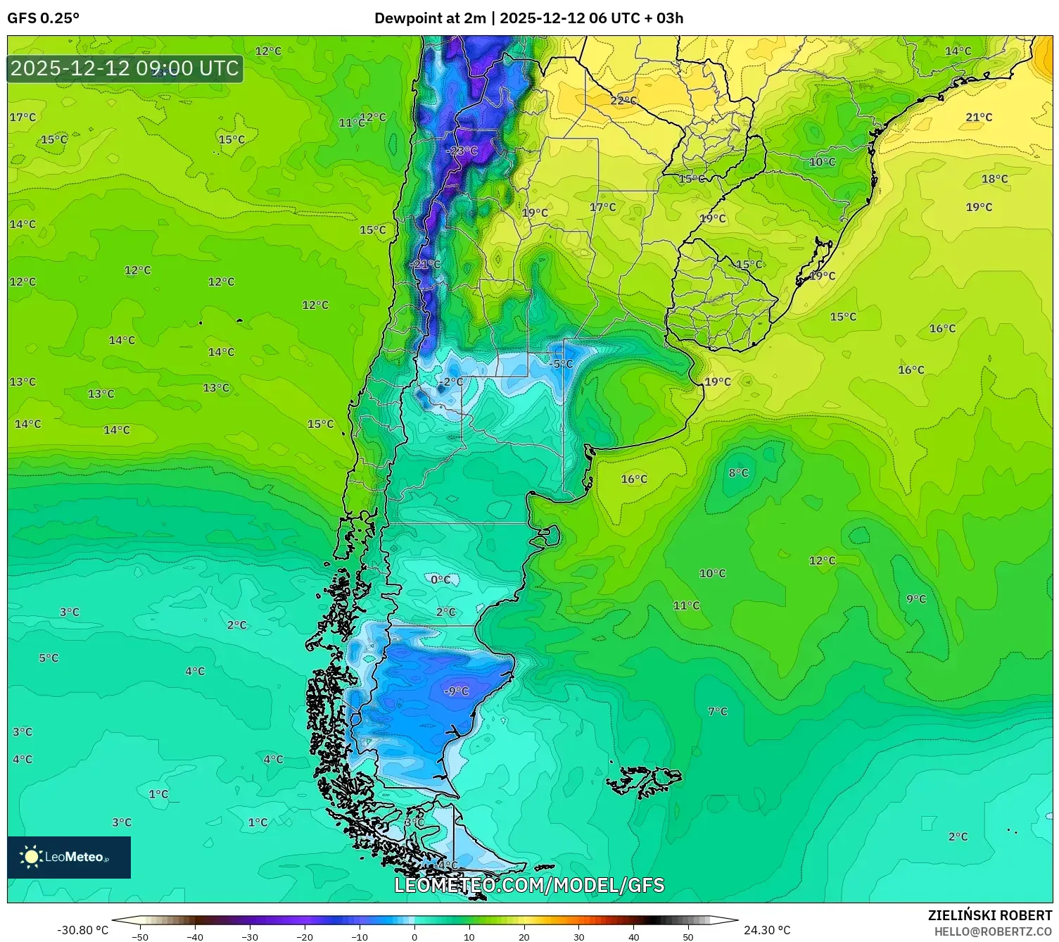 GFS model - Argentina, Takat Embun 2 m