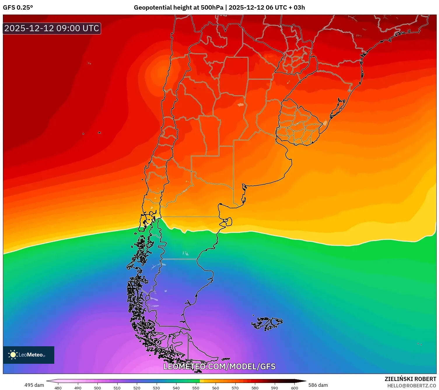 GFS model - Argentina, Ketinggian geopotensial pada 500 hPa