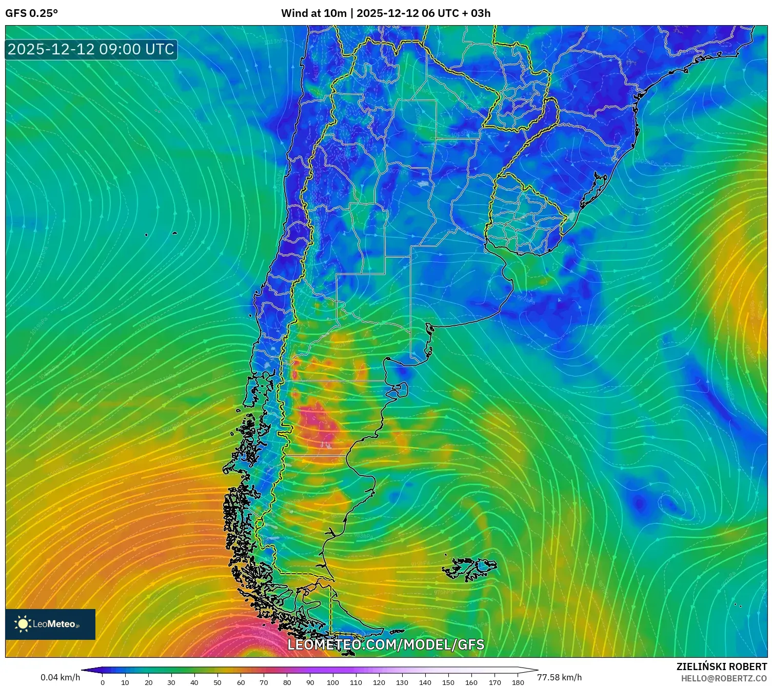 GFS model - Argentina, Angin 10 m