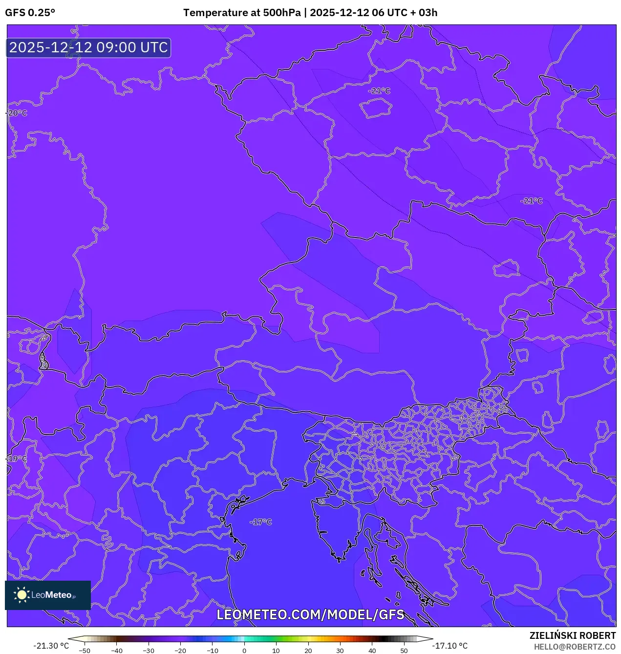 GFS model - Austria, Suhu 500 hPa