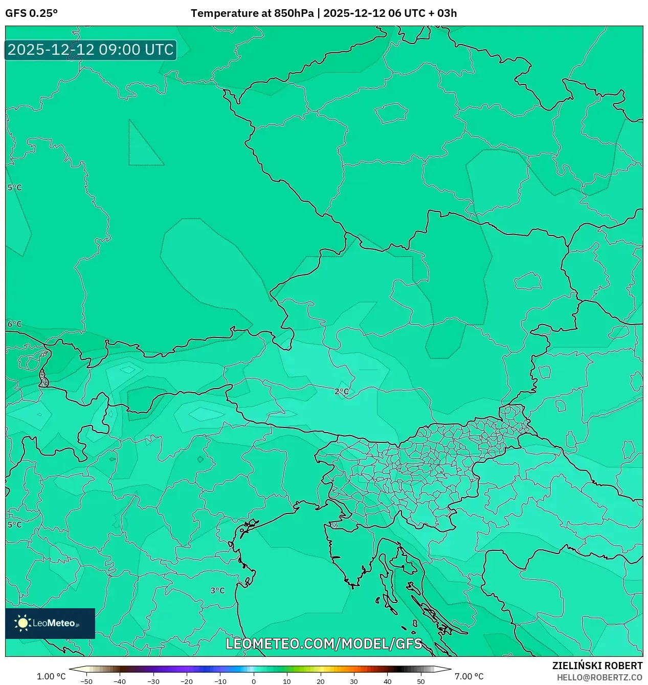 GFS model - Austria, Suhu 850 hPa