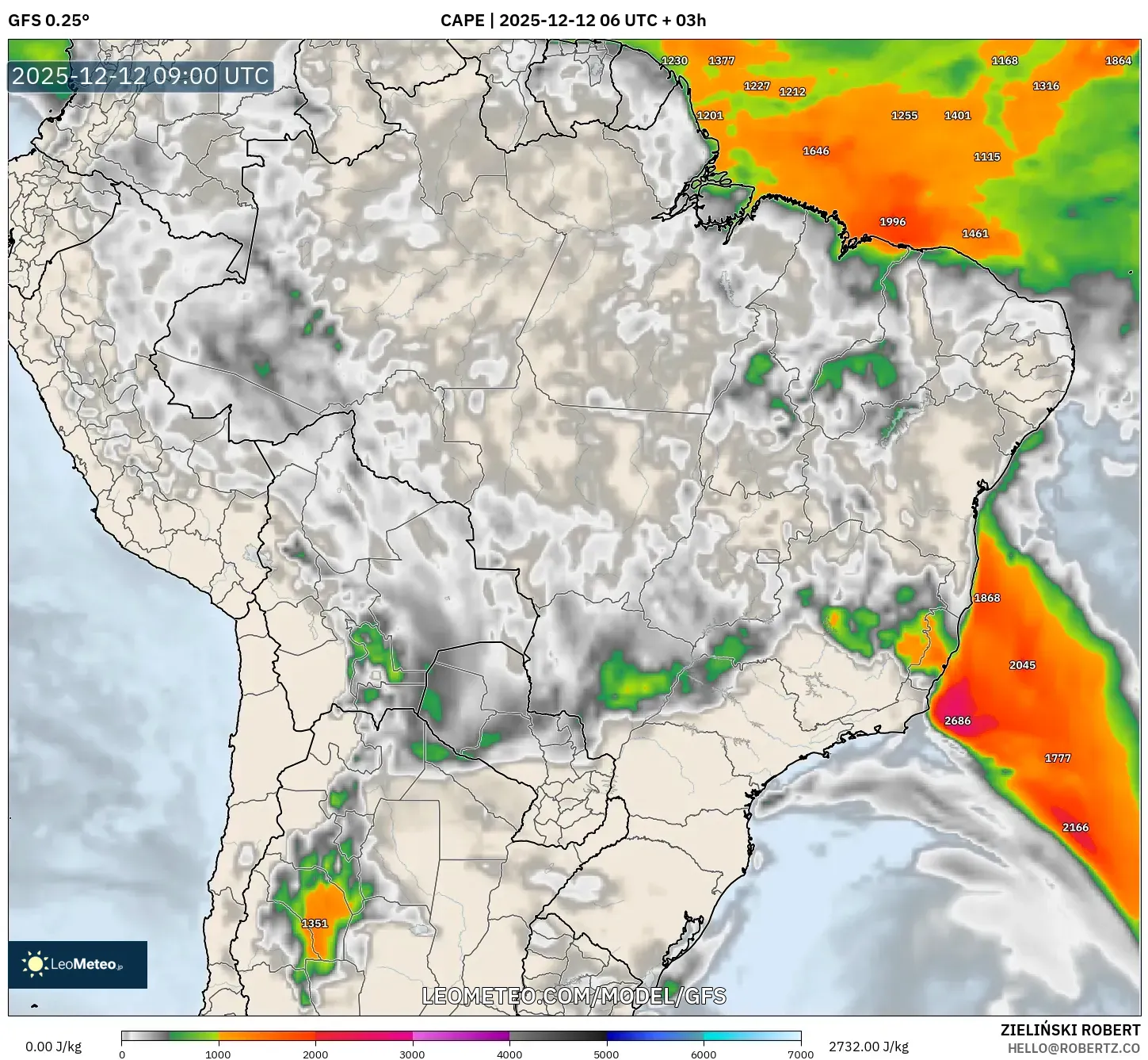 GFS model - Brazil, CAPE