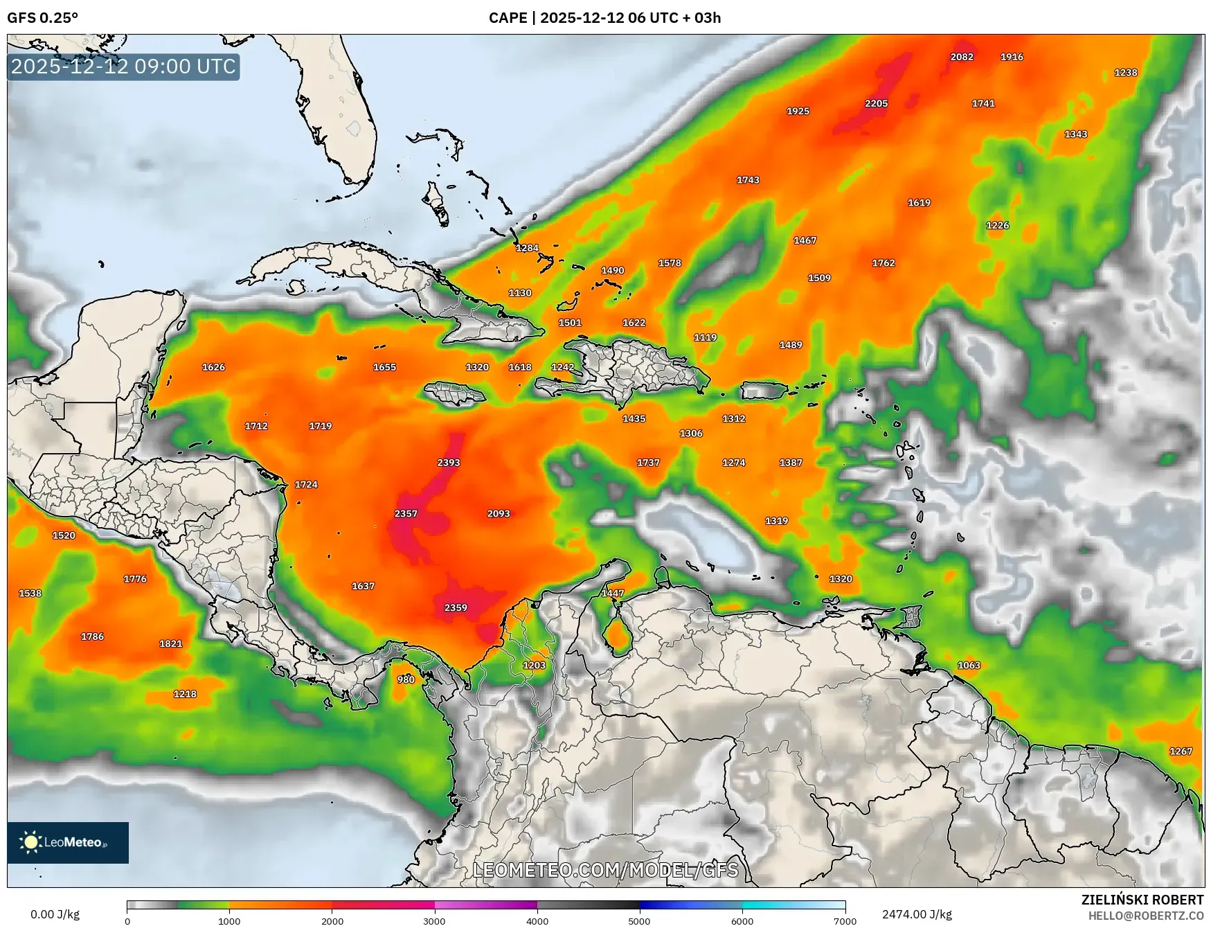 GFS model - Karibia, CAPE