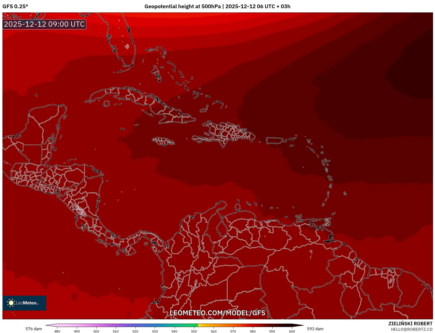 GFS model - Karibia, Ketinggian geopotensial pada 500 hPa