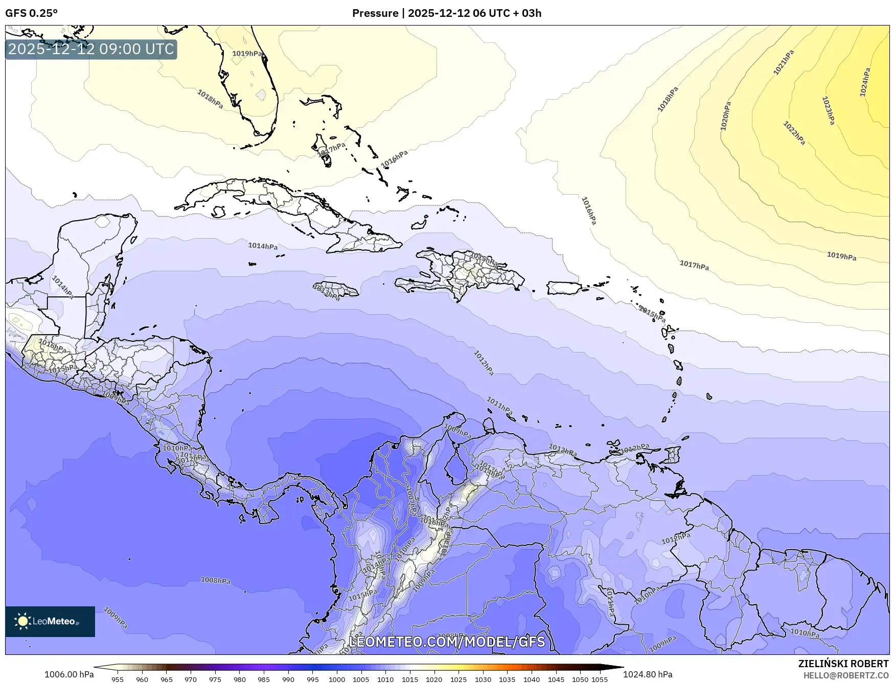GFS model - Karibia, Tekanan