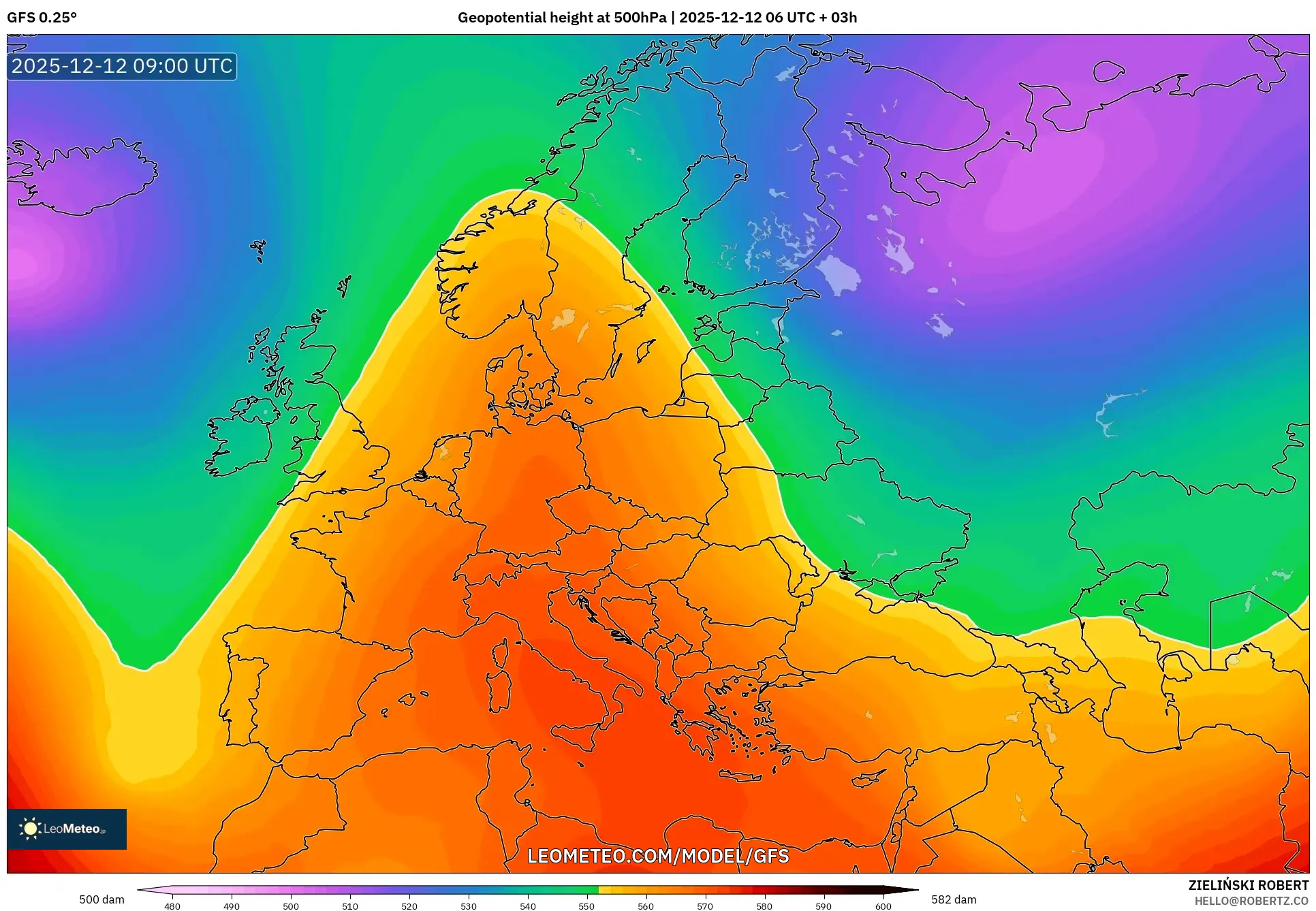 GFS model - Eropah, Ketinggian geopotensial pada 500 hPa