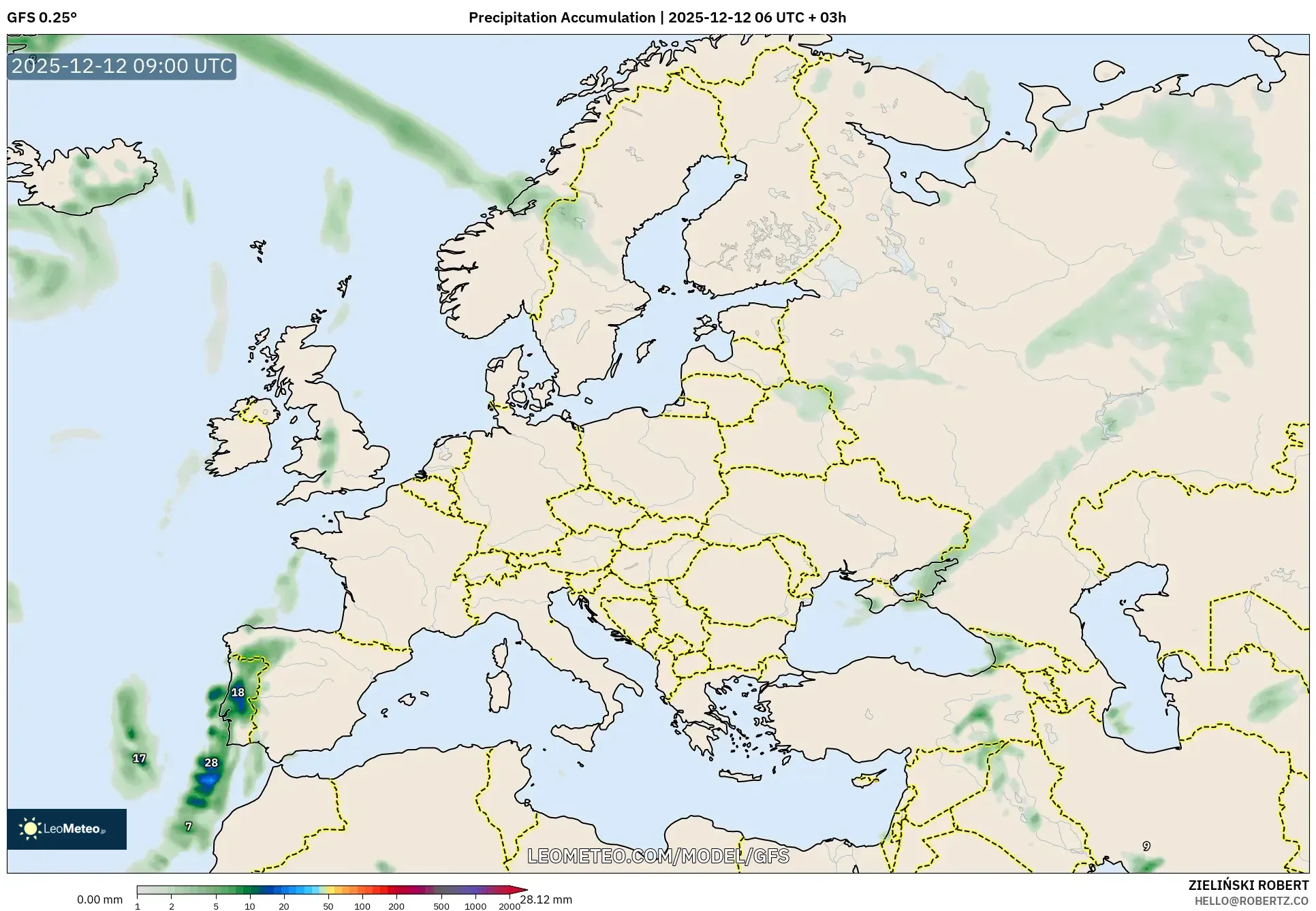 GFS model - Eropah, Pengumpulan Hujan
