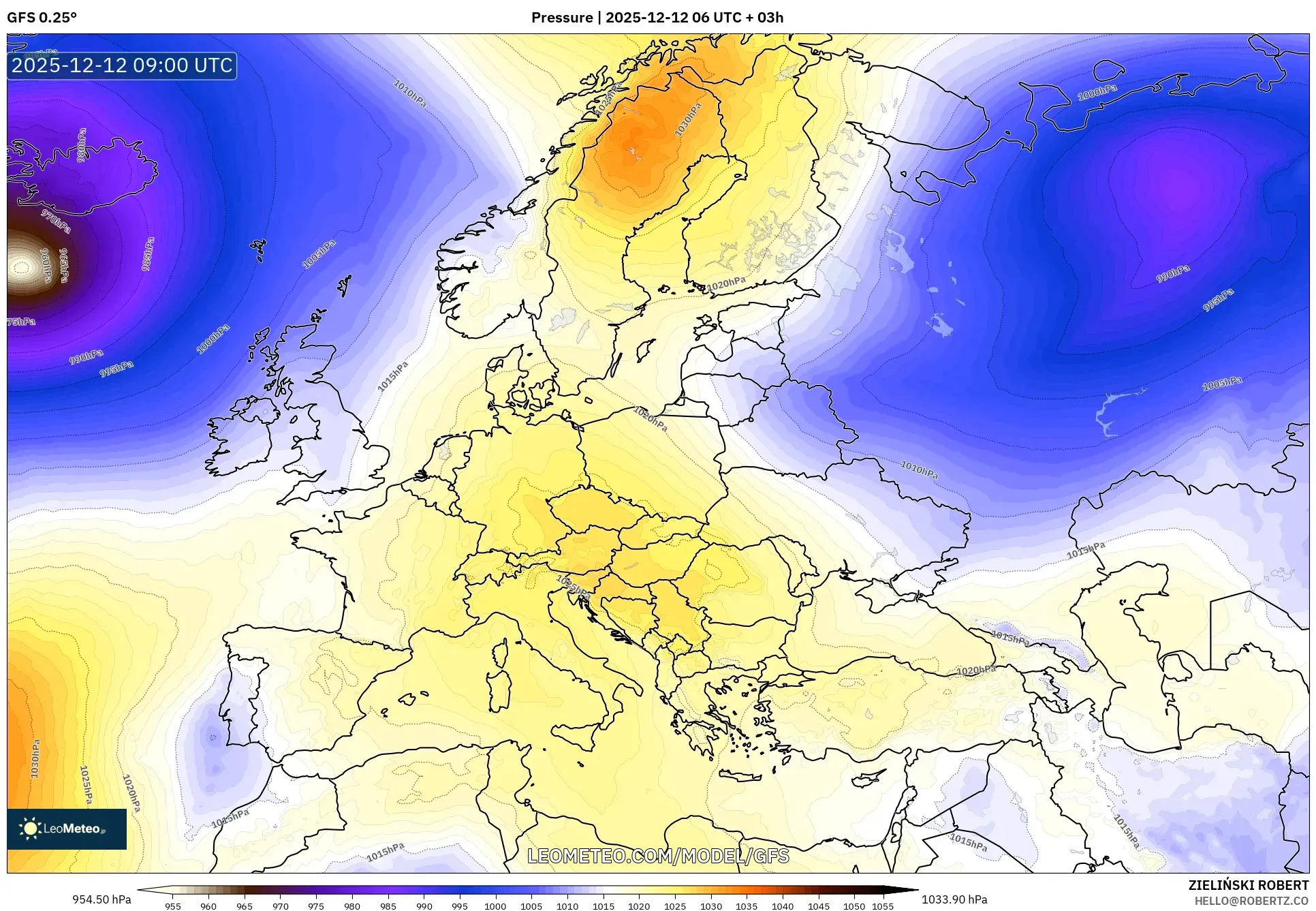 GFS model - Eropah, Tekanan
