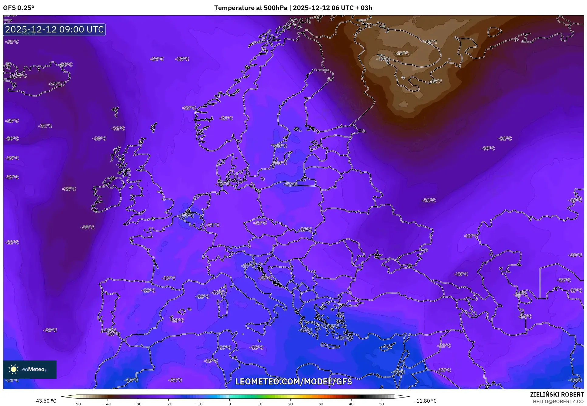 GFS model - Eropah, Suhu 500 hPa