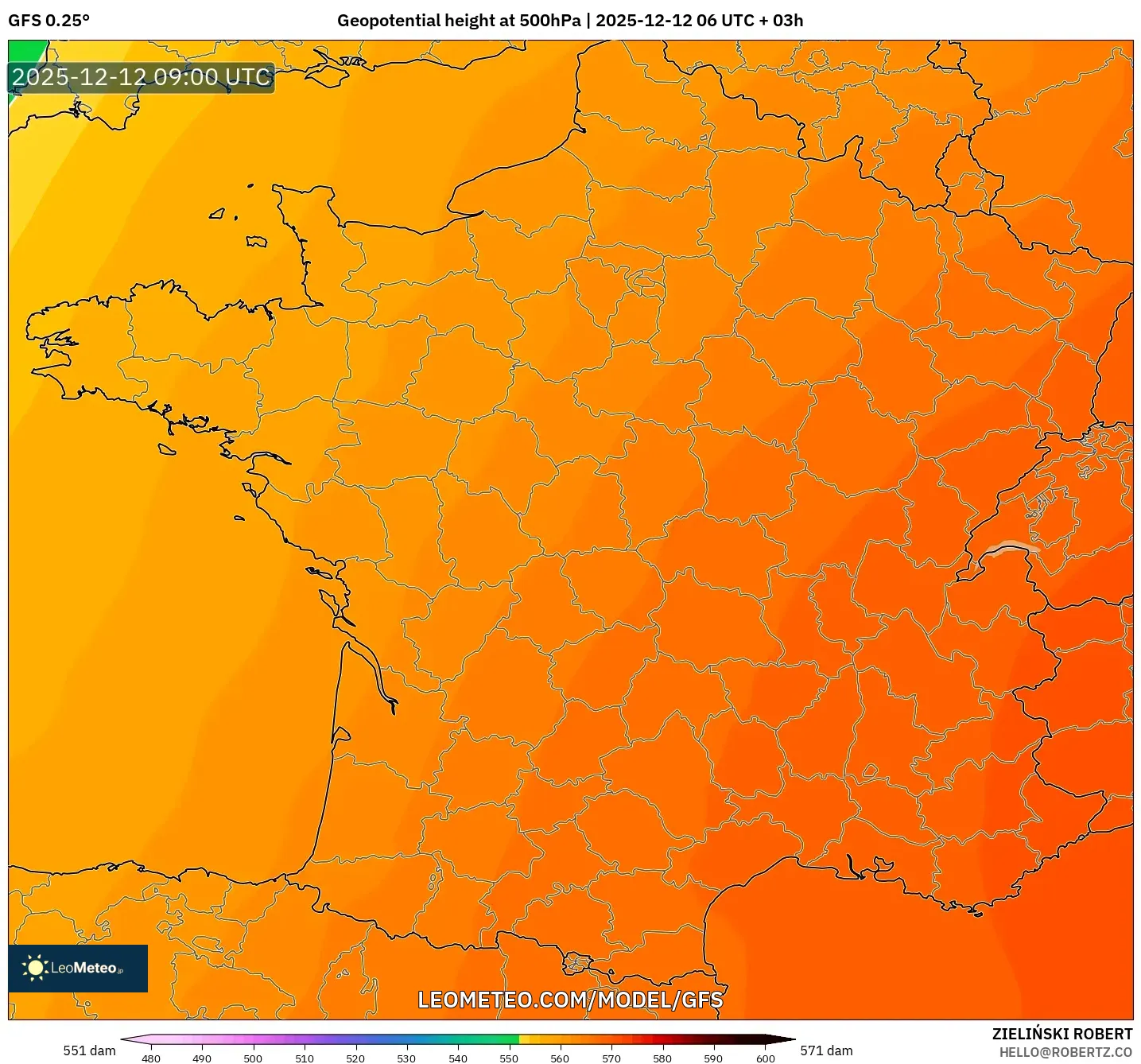 GFS model - Perancis, Ketinggian geopotensial pada 500 hPa