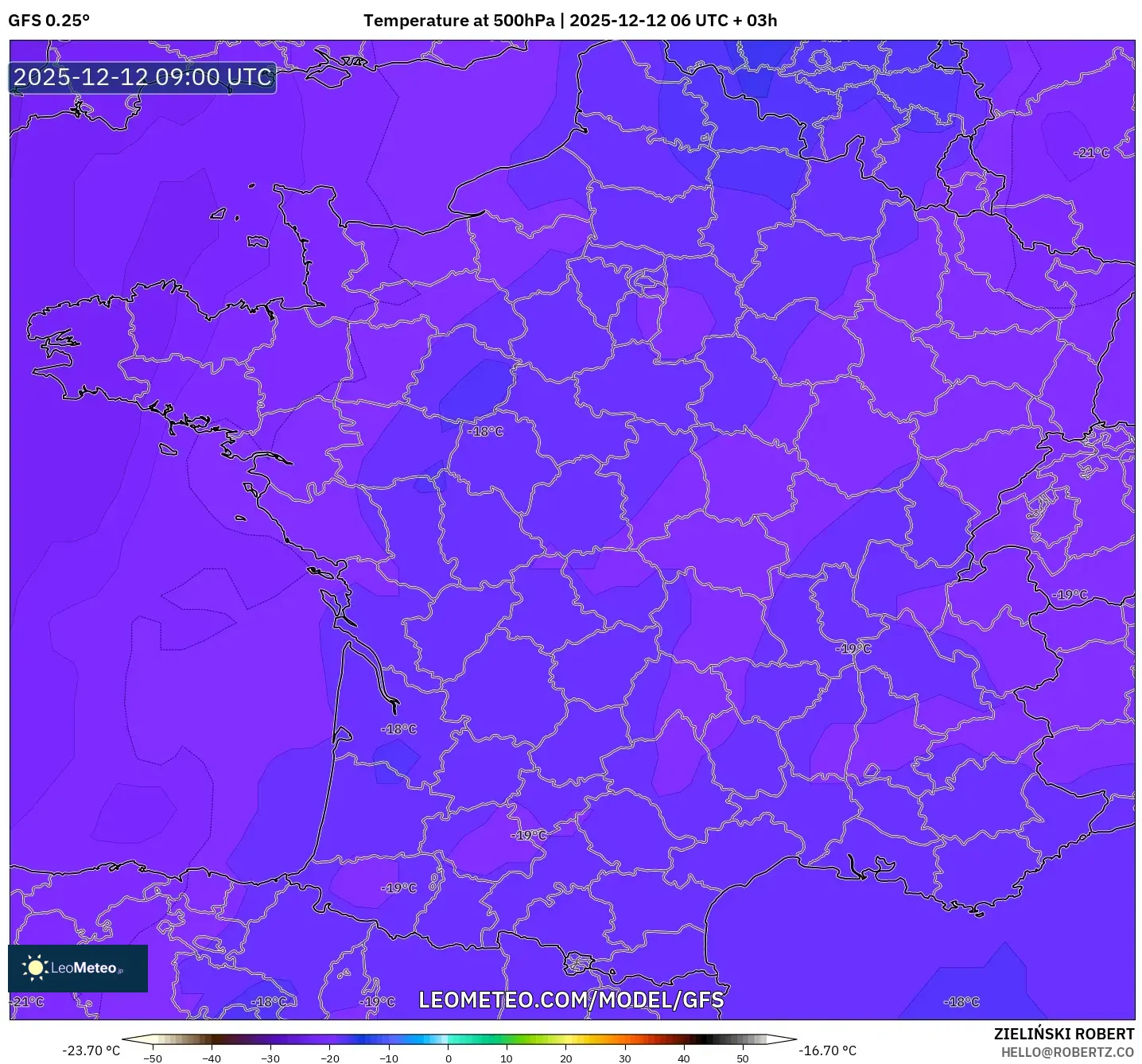 GFS model - Perancis, Suhu 500 hPa