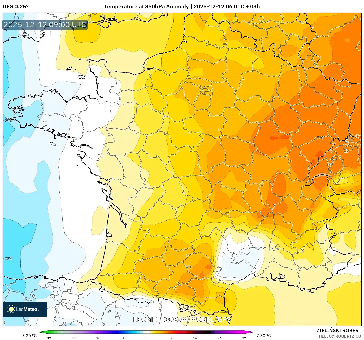GFS model - Perancis, Anomali Suhu 850 hPa