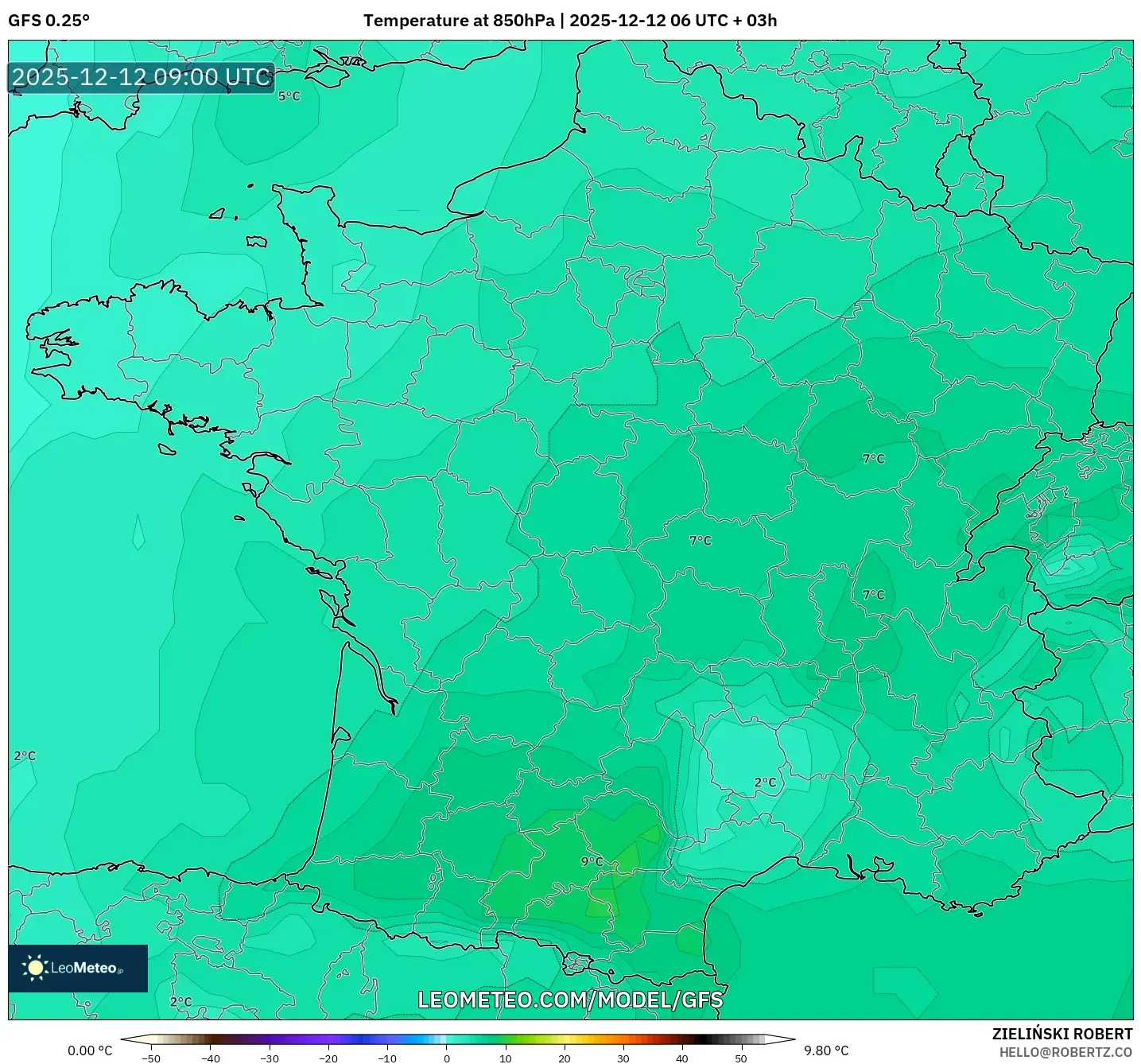 GFS model - Perancis, Suhu 850 hPa