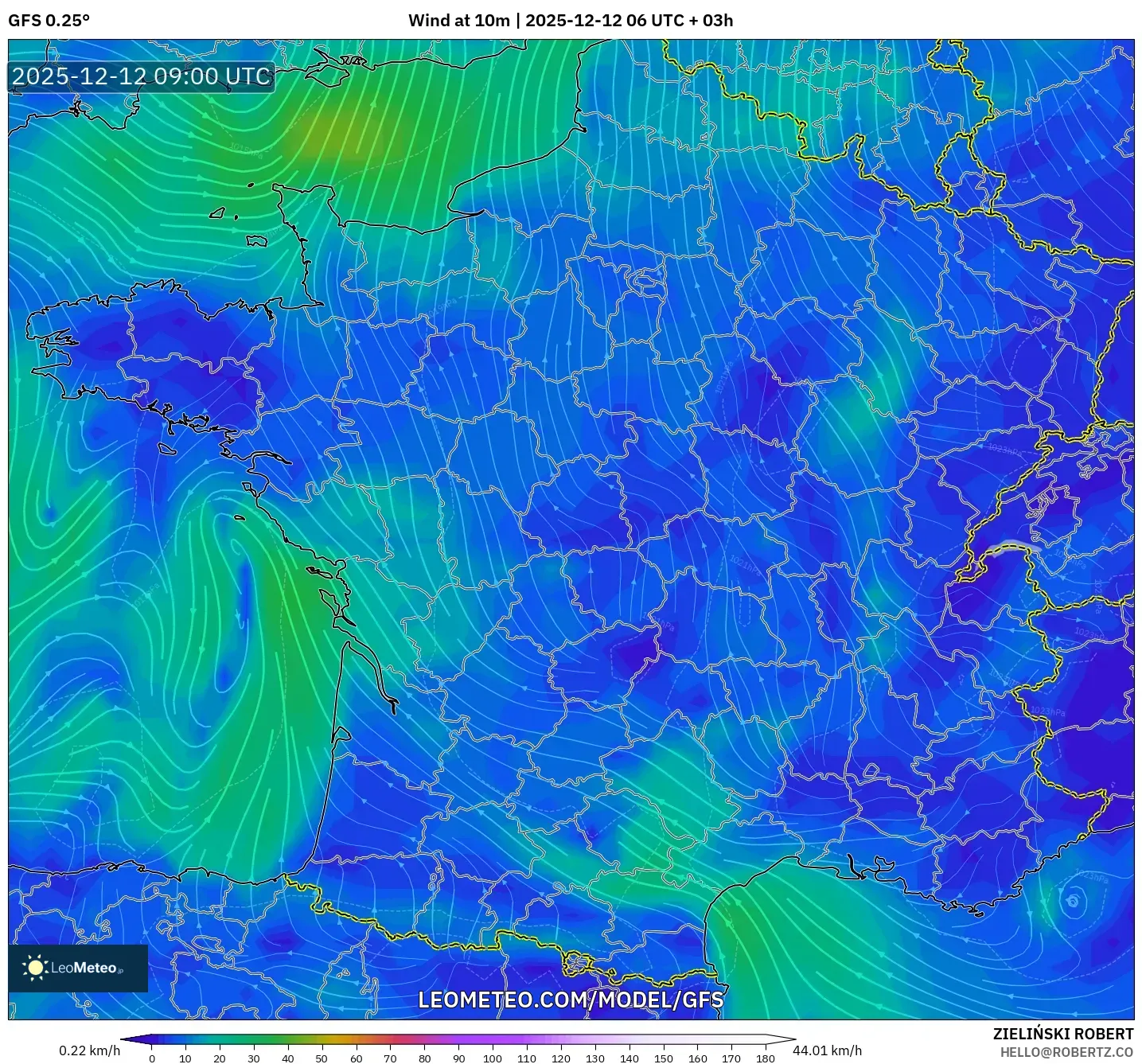 GFS model - Perancis, Angin 10 m