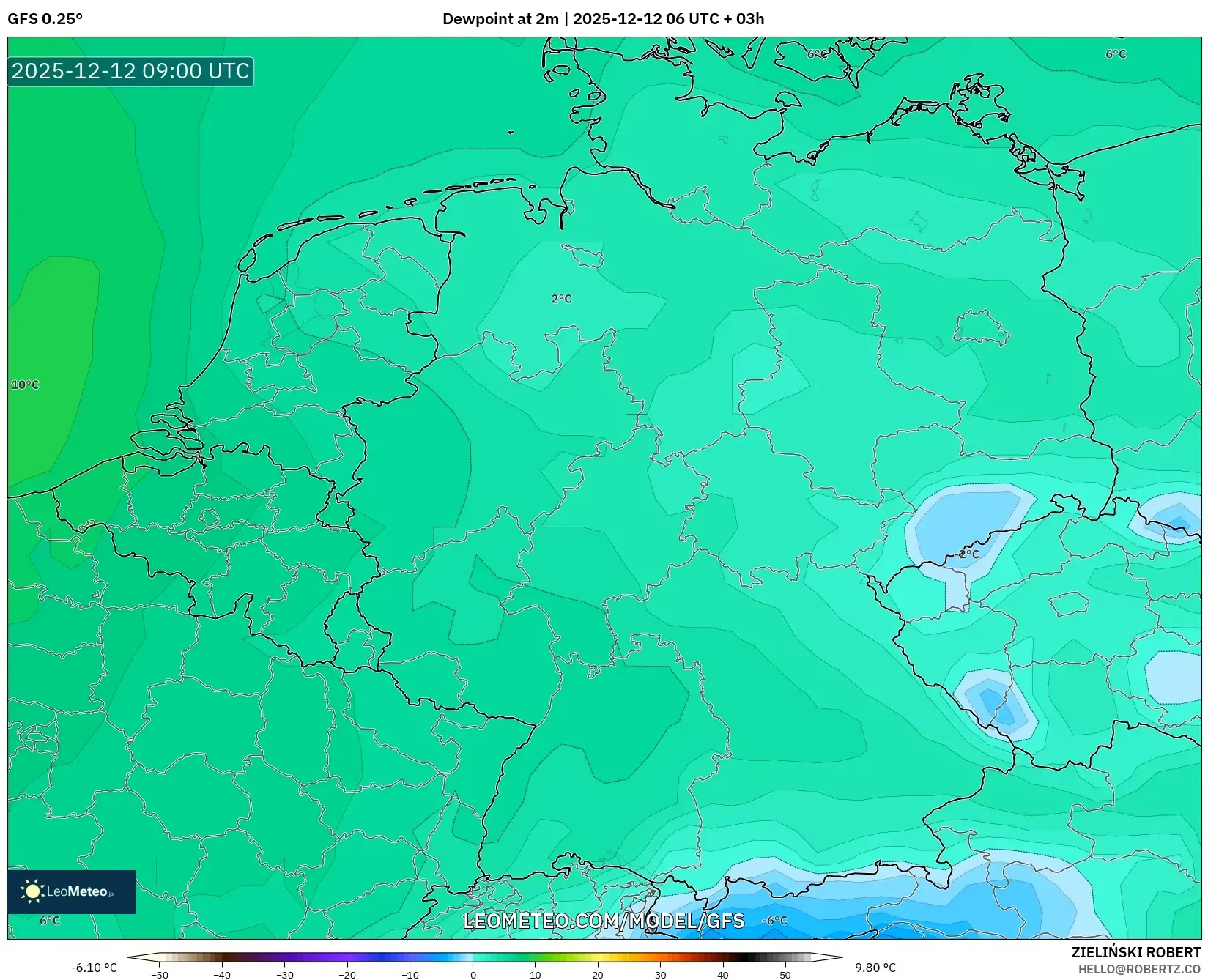 GFS model - Jerman, Takat Embun 2 m