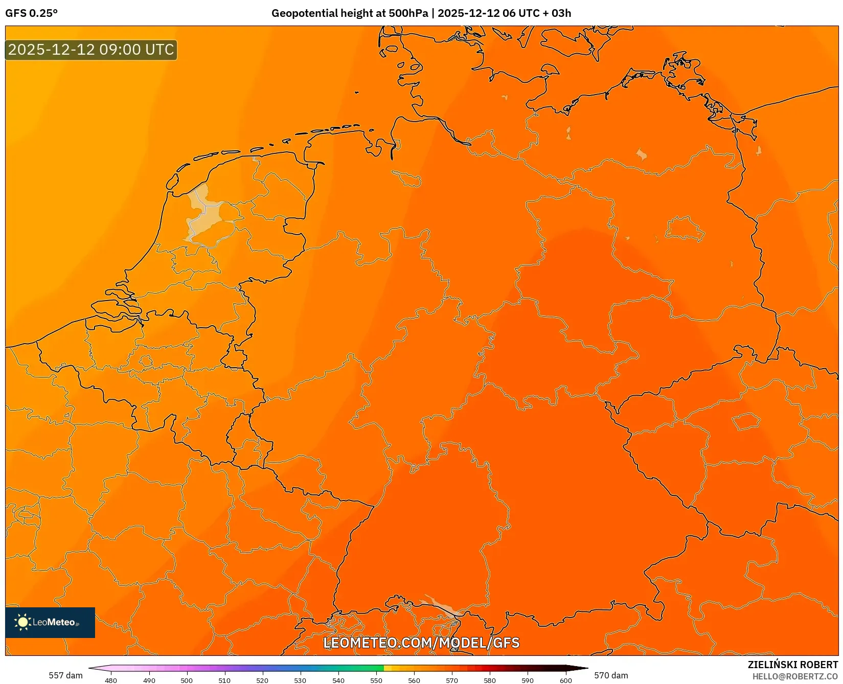 GFS model - Jerman, Ketinggian geopotensial pada 500 hPa