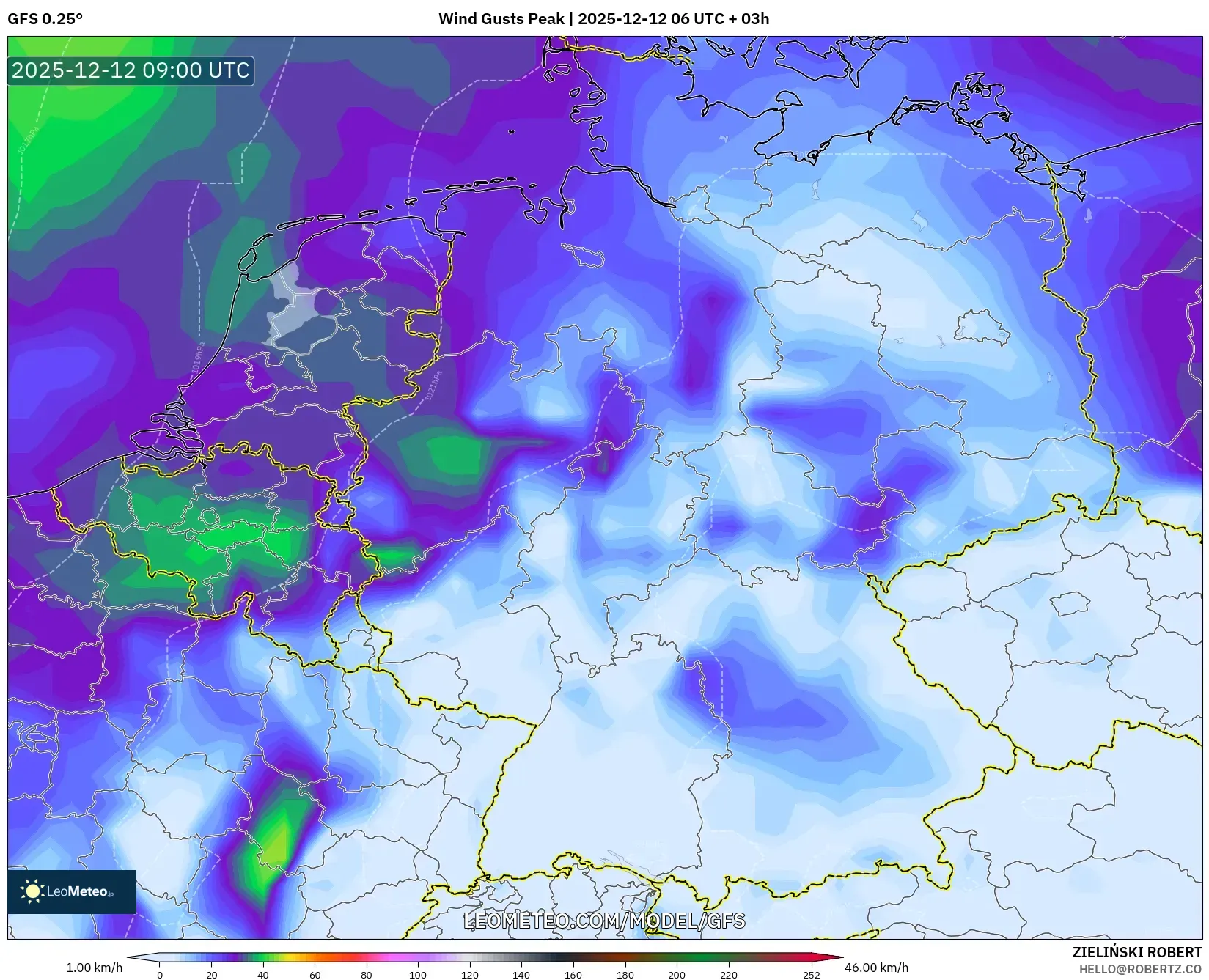 GFS model - Jerman, Hembusan Tertinggi