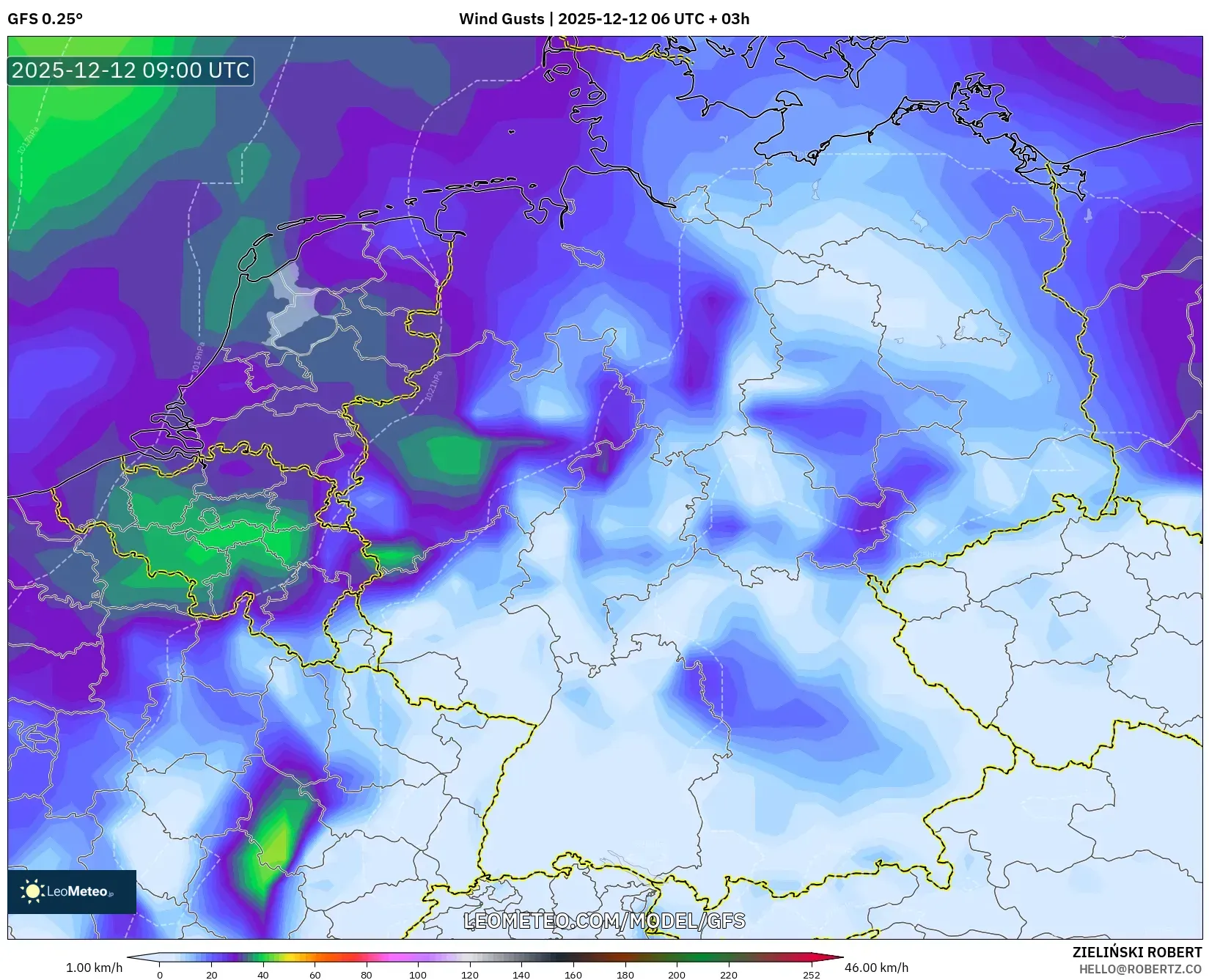 GFS model - Jerman, Hembusan Angin