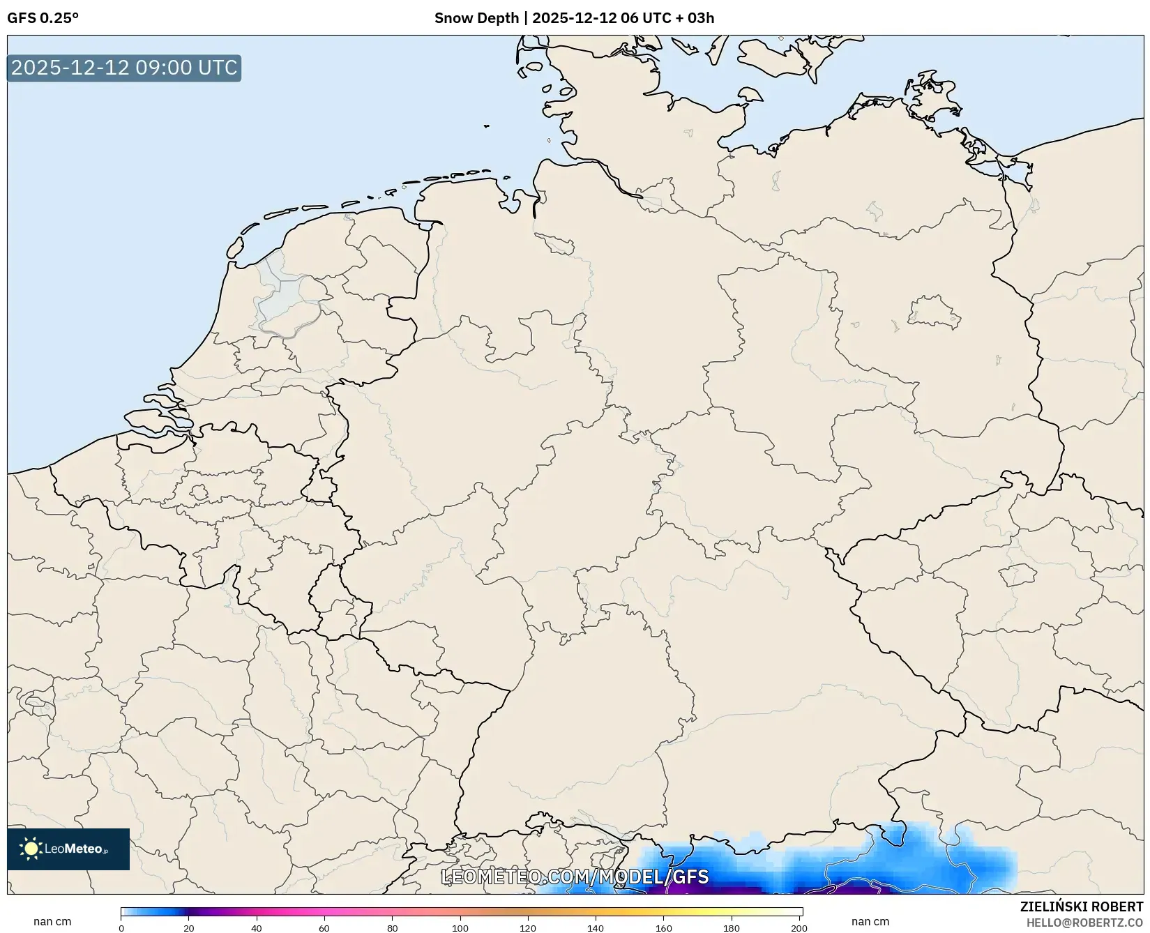 GFS model - Jerman, Ketebalan Salji