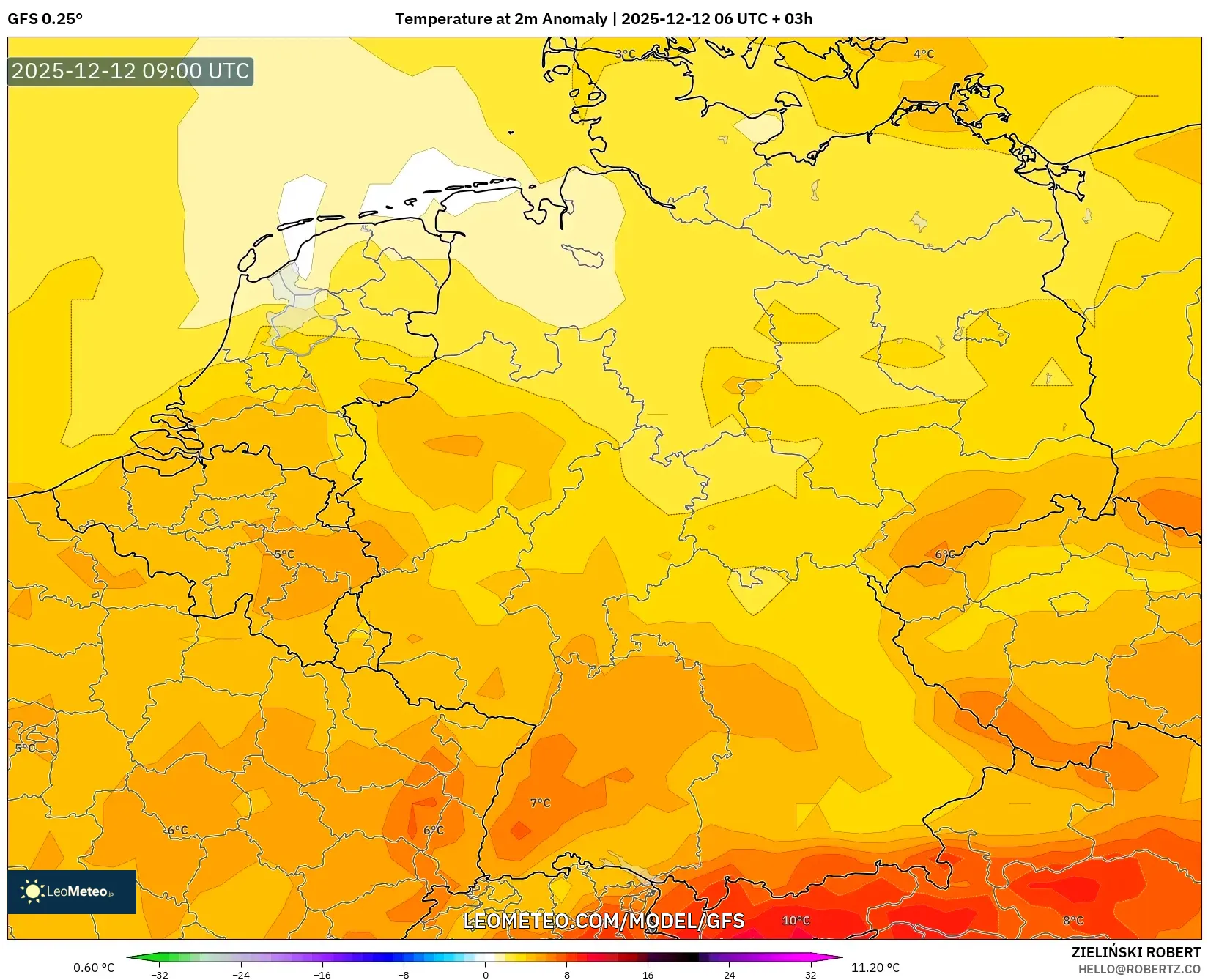 GFS model - Jerman, Anomali Suhu 2 m