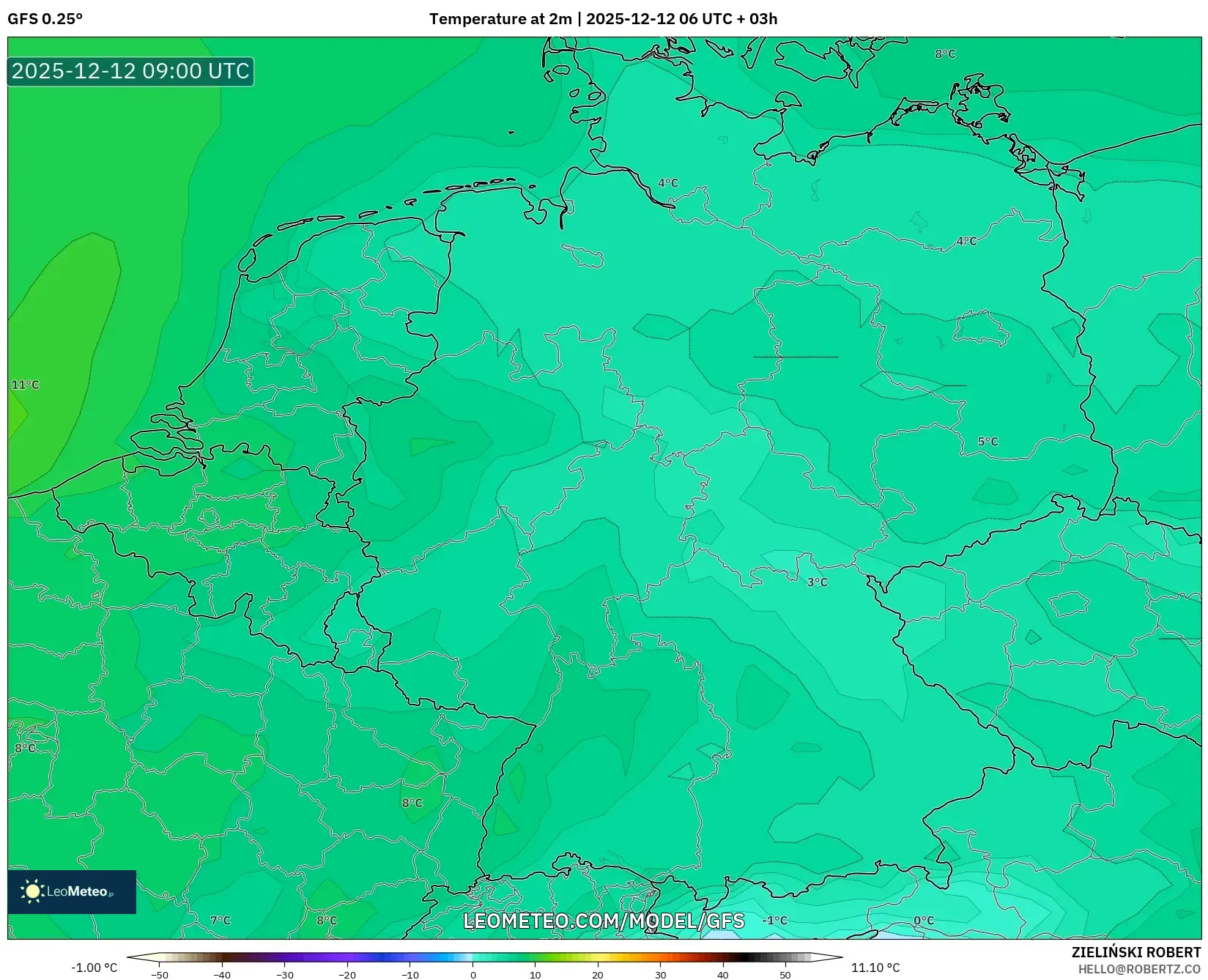 GFS model - Jerman, Suhu pada 2 m