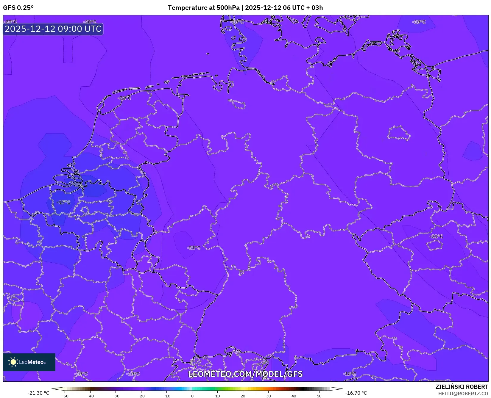 GFS model - Jerman, Suhu 500 hPa