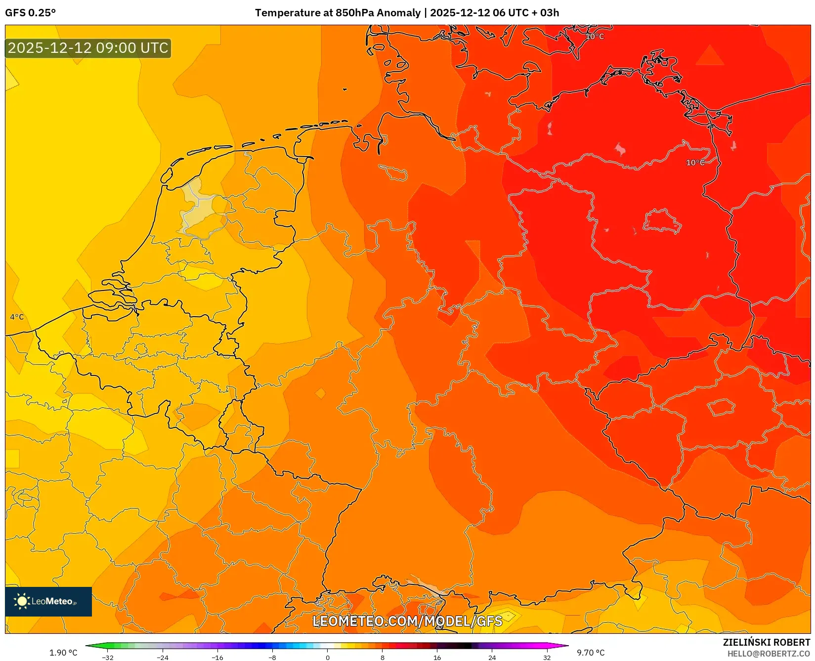 GFS model - Jerman, Anomali Suhu 850 hPa