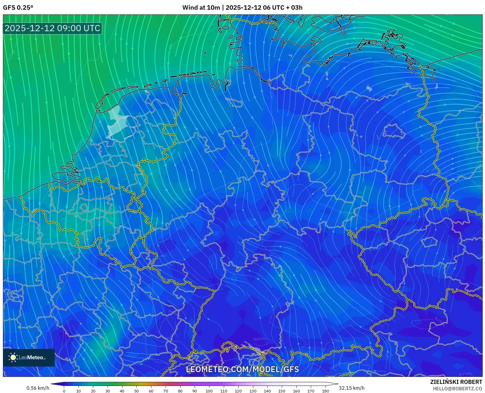 GFS model - Jerman, Angin 10 m