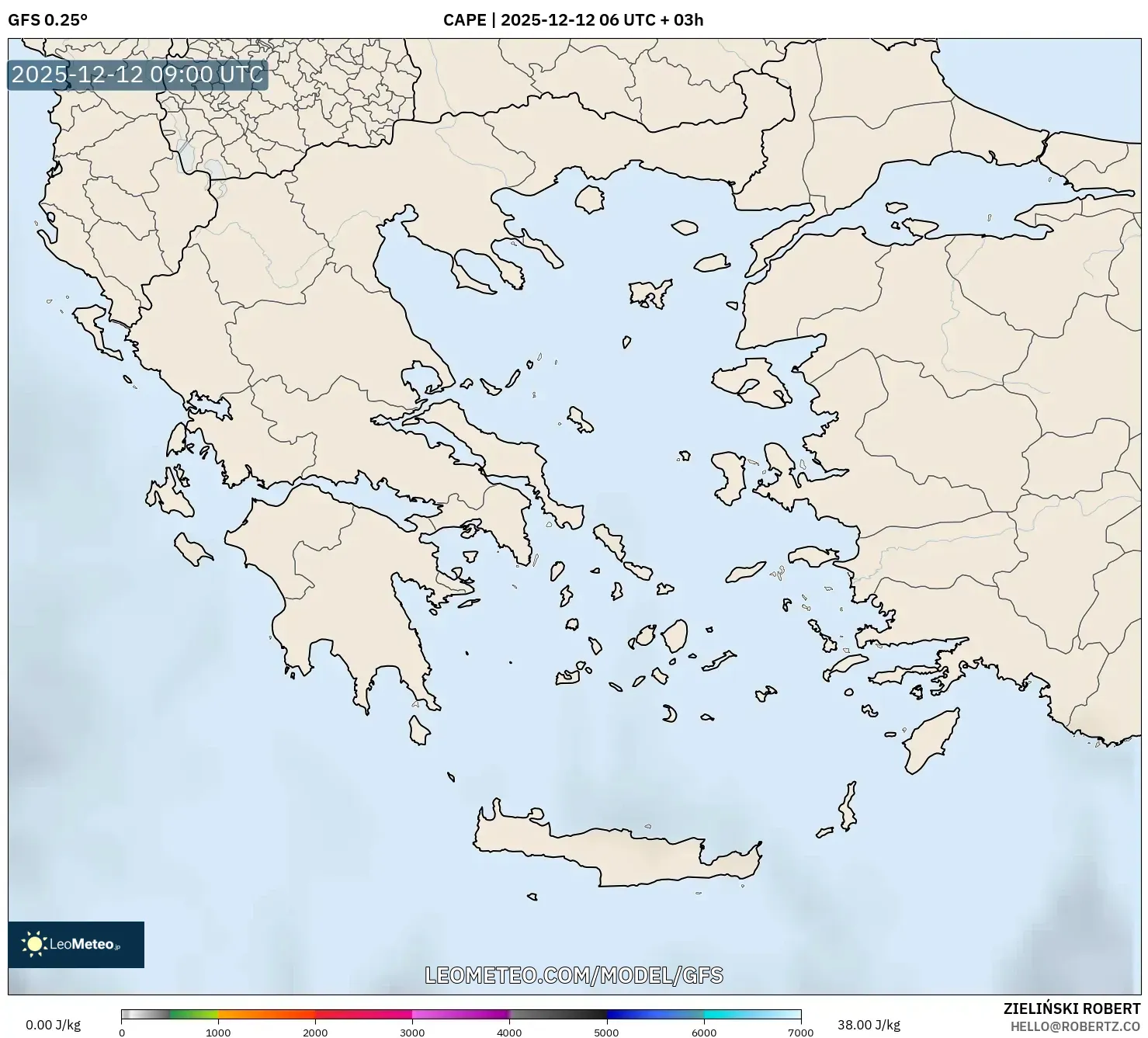 GFS model - Yunani, CAPE