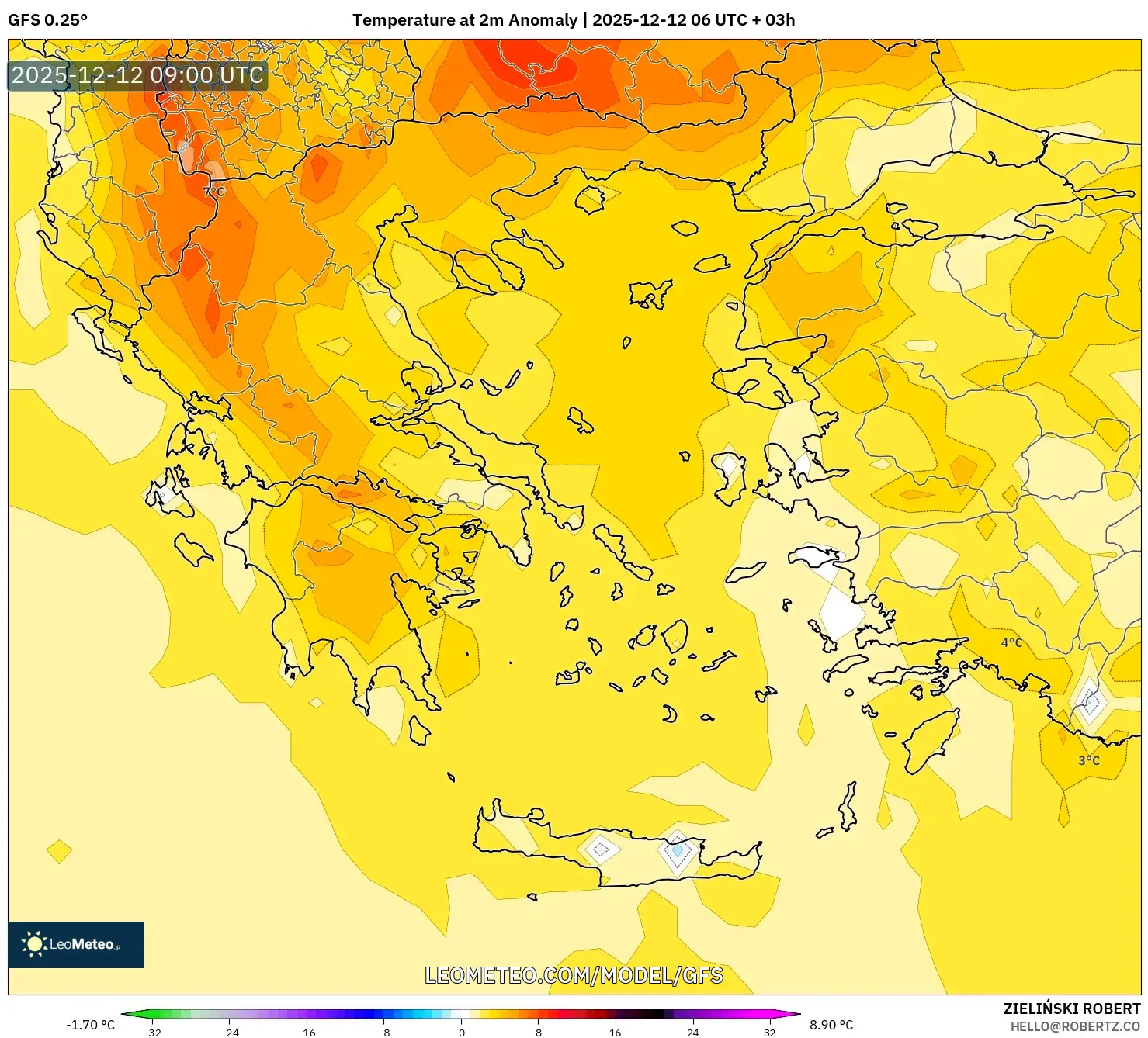 GFS model - Yunani, Anomali Suhu 2 m