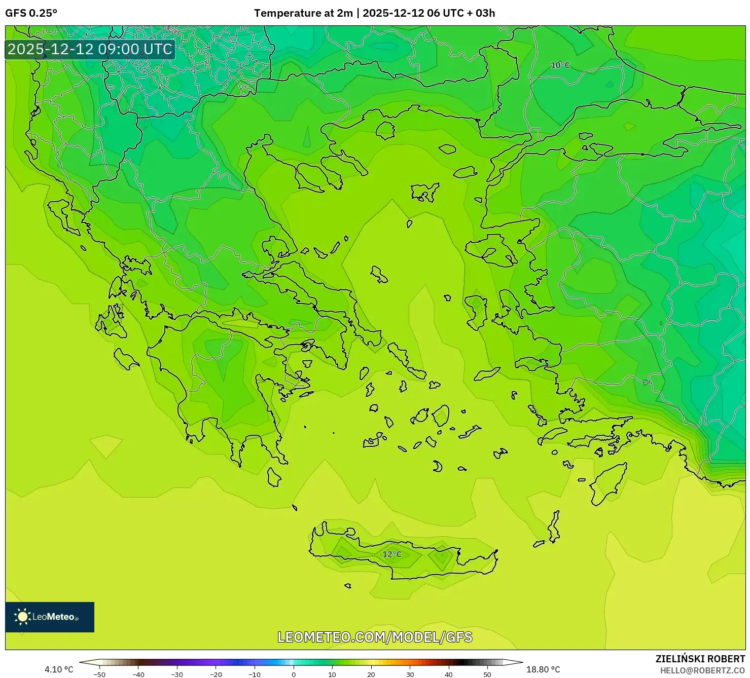 GFS model - Yunani, Suhu pada 2 m