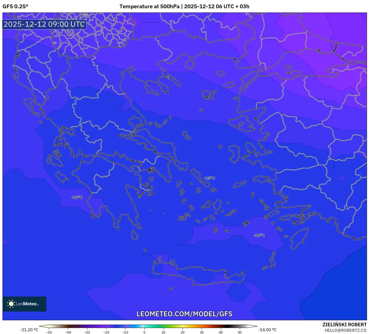 GFS model - Yunani, Suhu 500 hPa