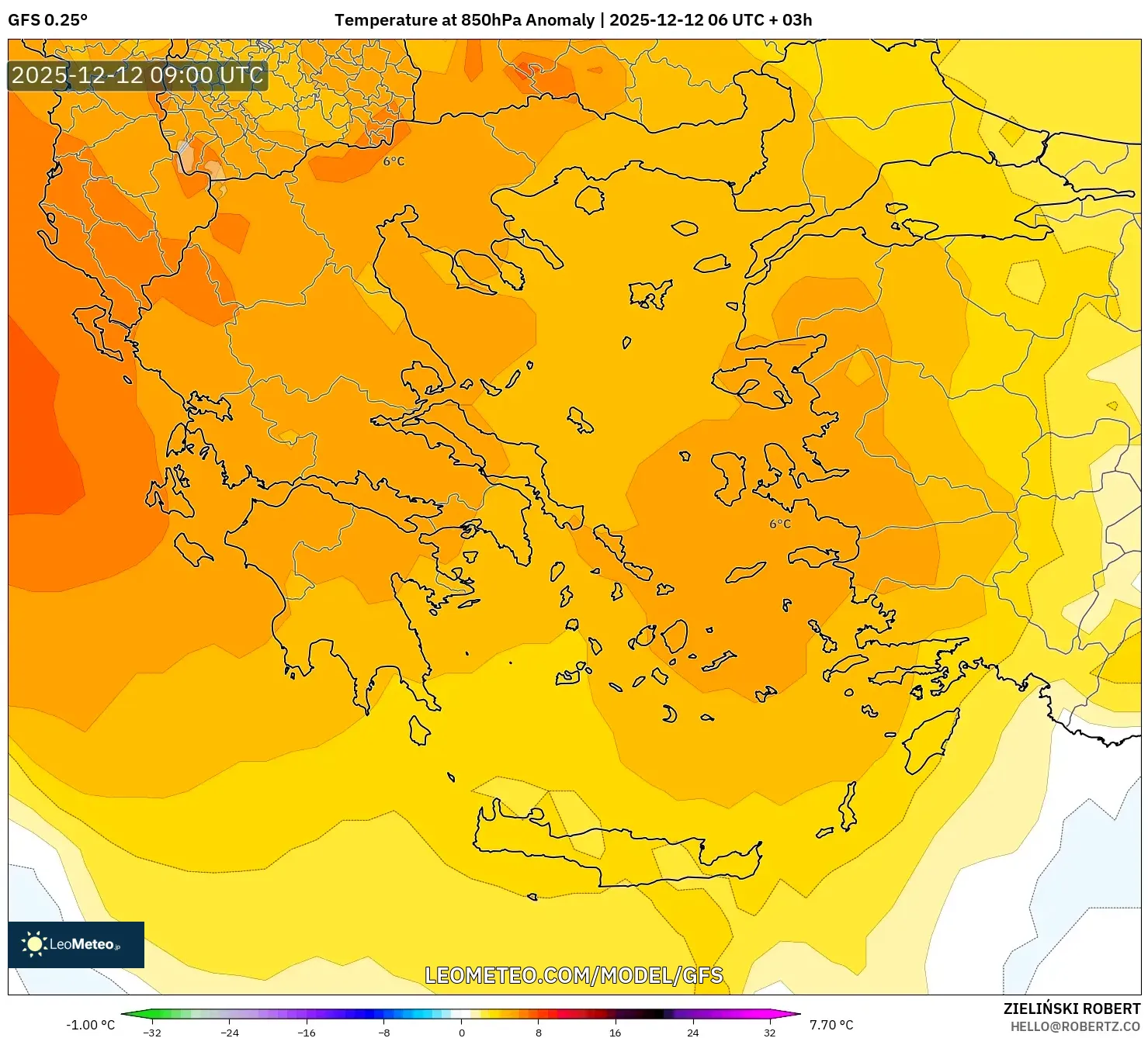 GFS model - Yunani, Anomali Suhu 850 hPa
